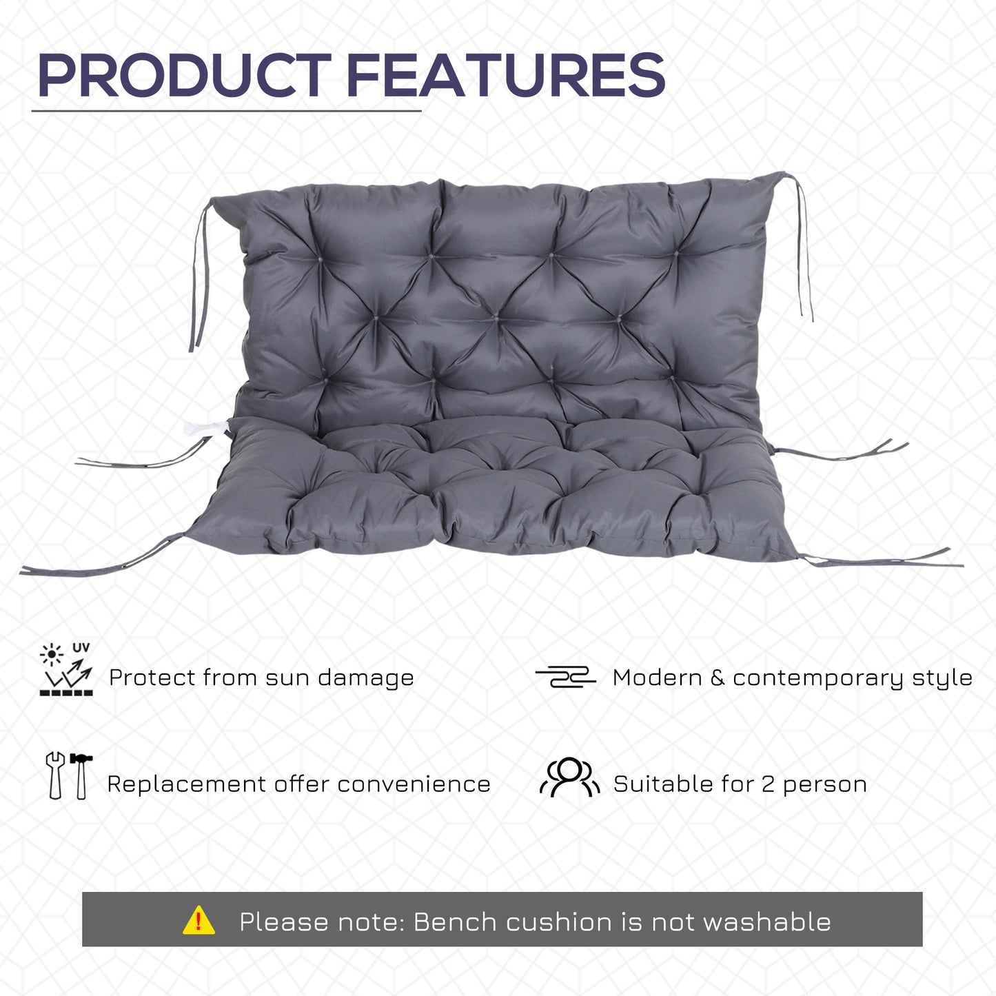 Non-Slip Garden Bench Cushion 2 Seater Thick Pad Swing Chair Mat Replacement 39.25" x 38.5" Comfort Kids Crystal