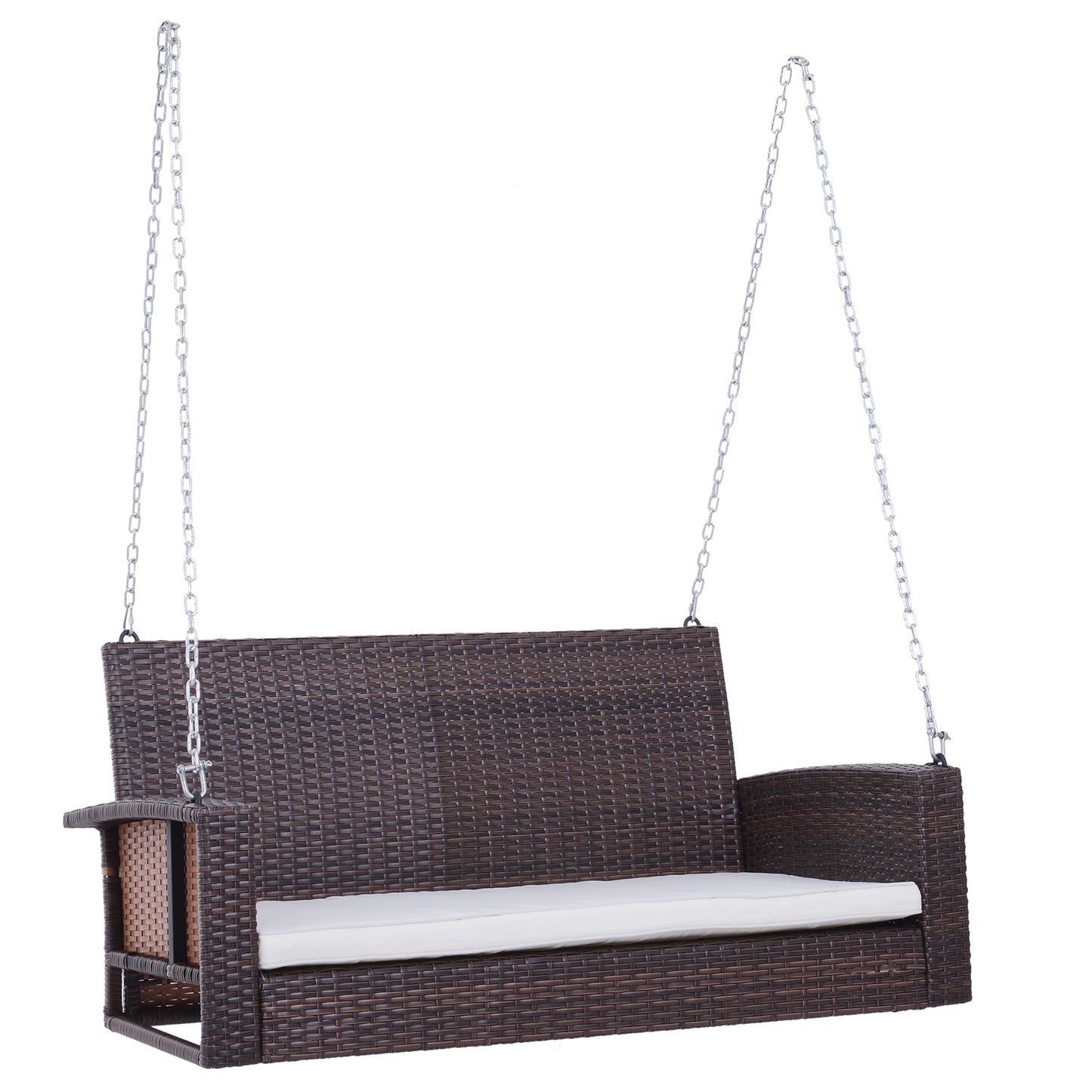 Wicker Porch Swing Chair 2-Person Garden Hanging Bench Cushion Outdoor Rattan Double Hammock Sun Lounge White Kids Crystal