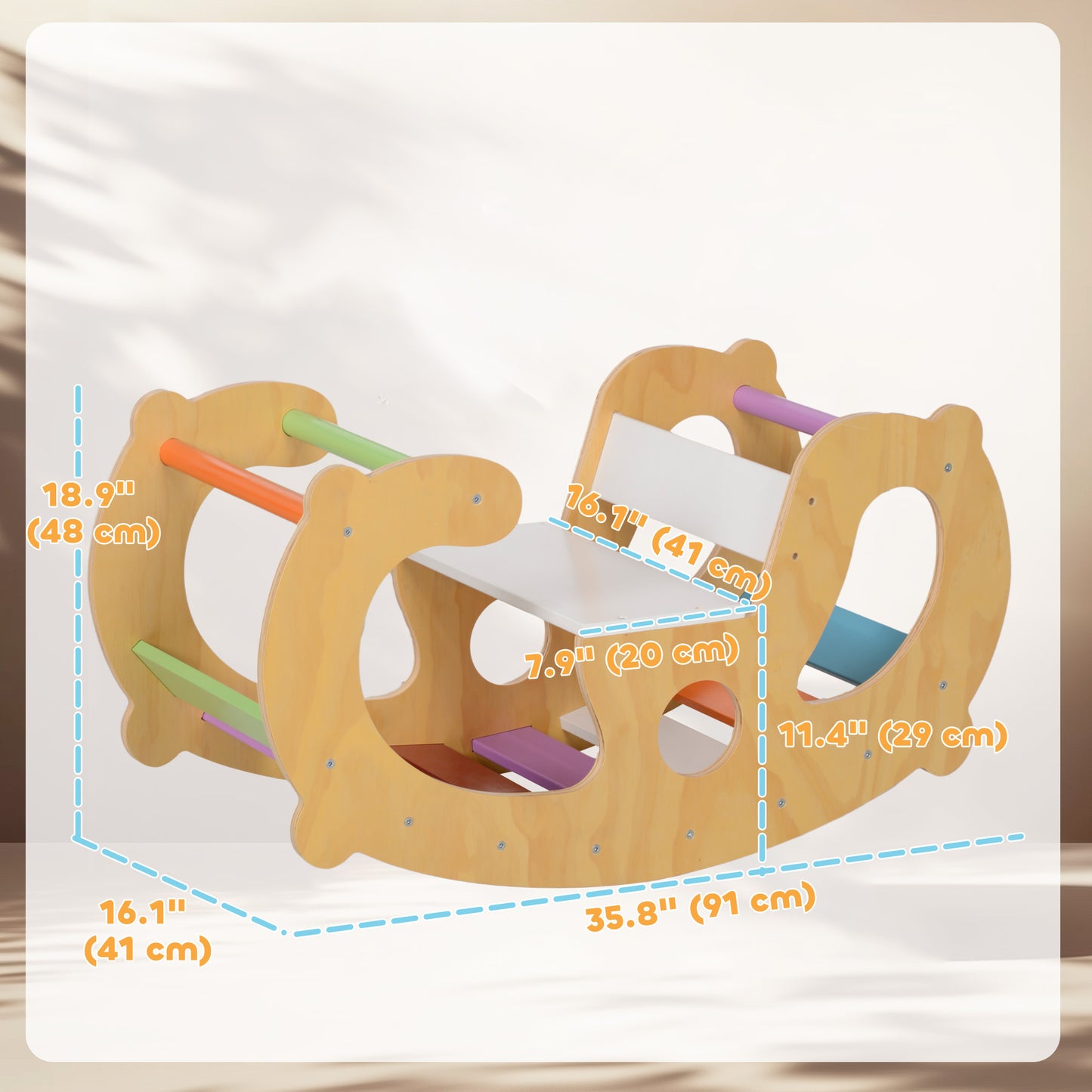 2 in 1 Wooden Arch Ladder Baby Rocker for Toddlers 18-48 Months Kids Crystal