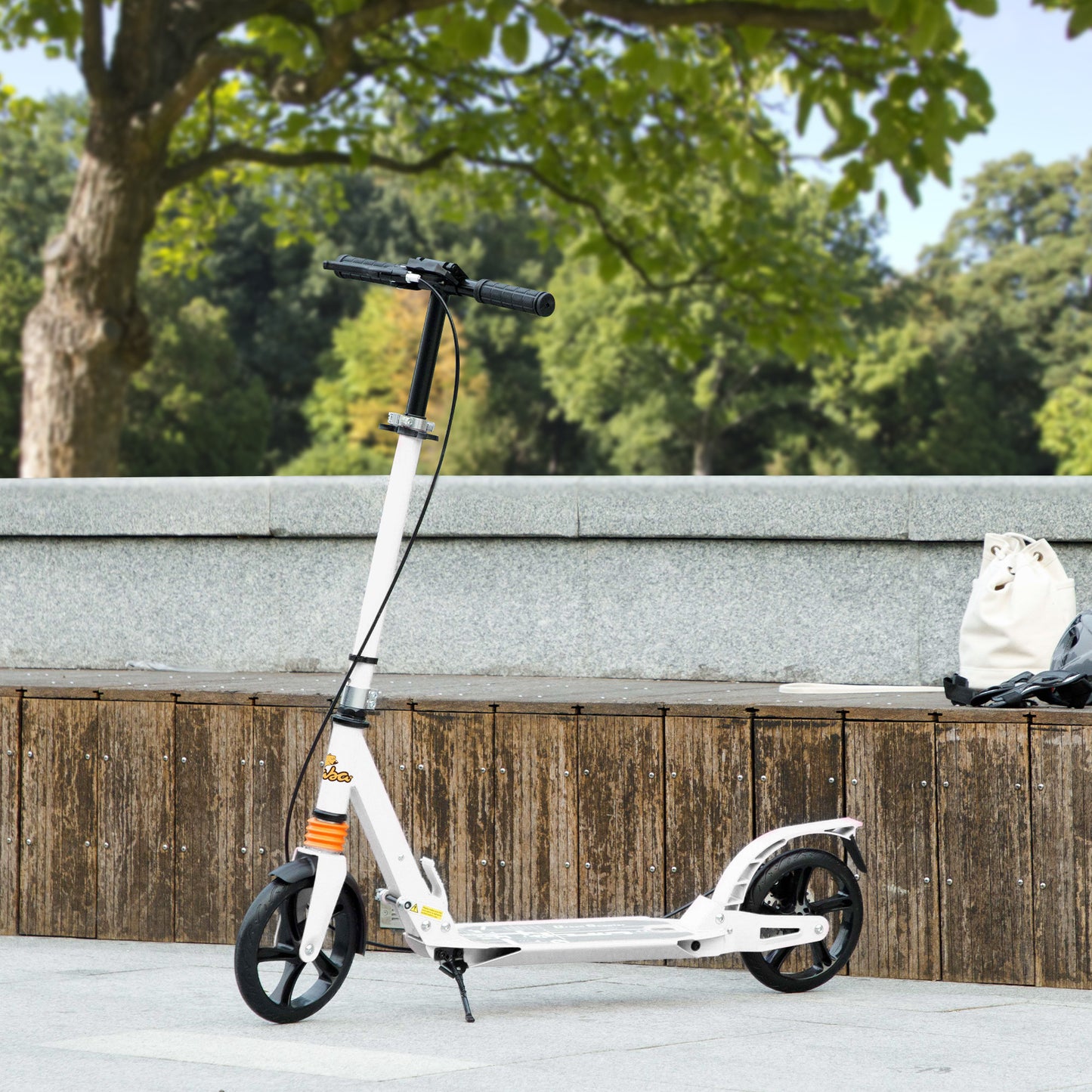 Foldable Kids Scooter with 4 Adjustable Height, Double Brake, Shock Absorption for Ages 6-12, White Kids Crystal