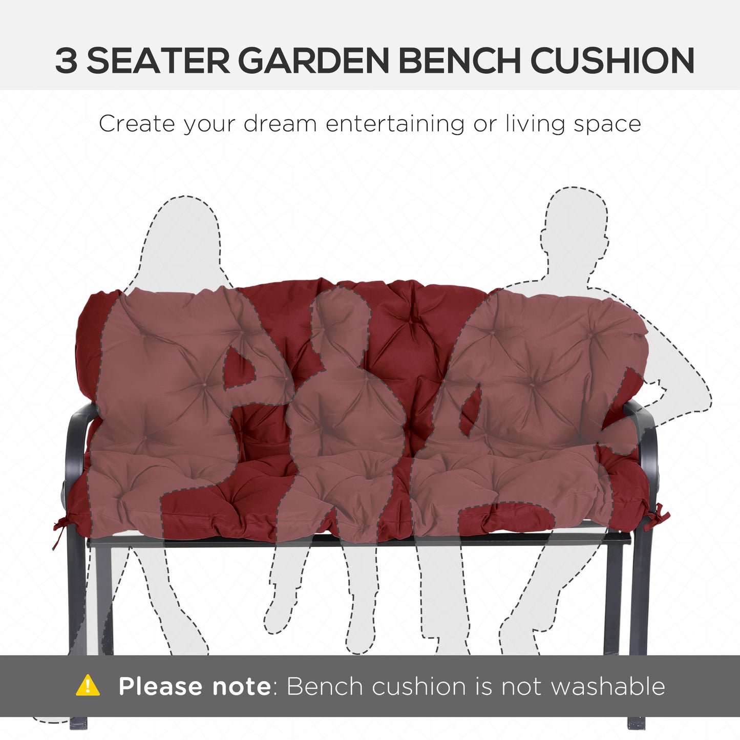 3 Seater Outdoor Seat Pads Bench Swing Chair Replacement Cushions Backrest for Patio Garden, Wine Red Kids Crystal