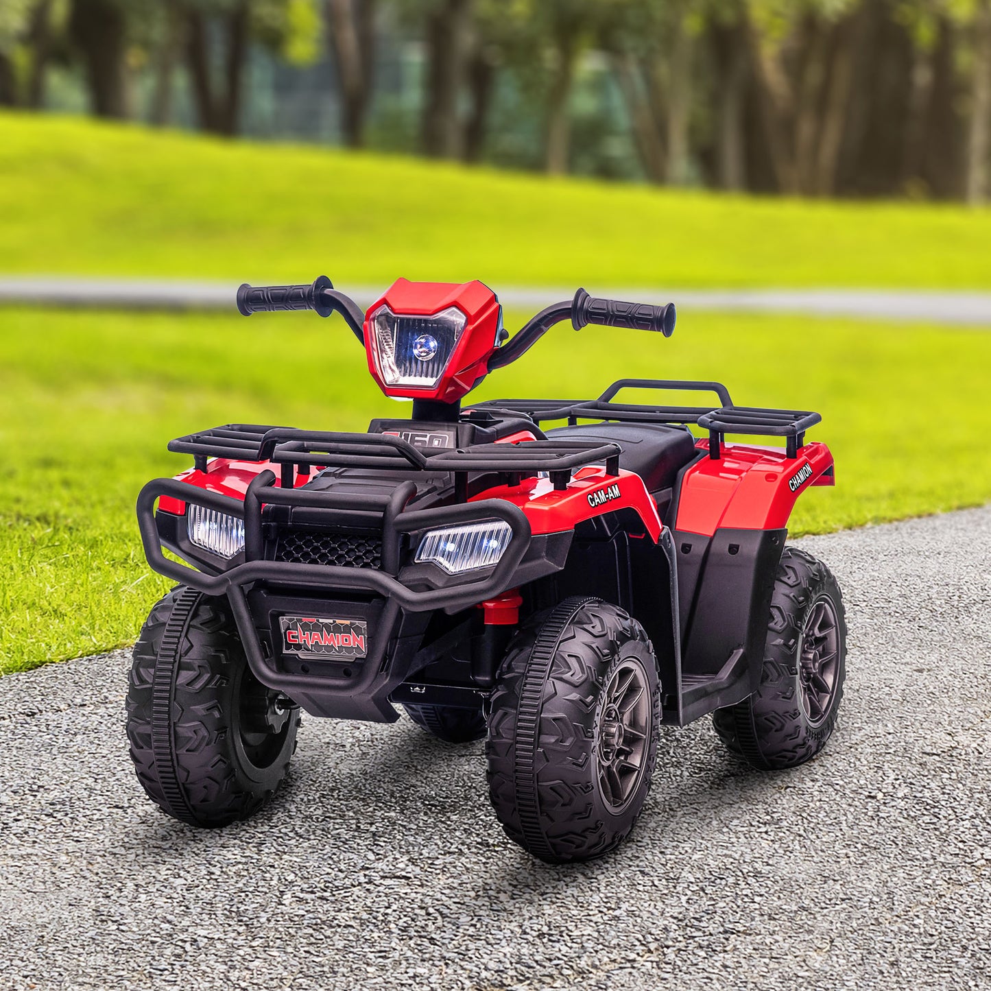 Kids ATV: 12V, 4 Wheeler Quad, Battery Powered, Music, LED Lights, Treaded Tires, 3-5 Years, Red Kids Crystal