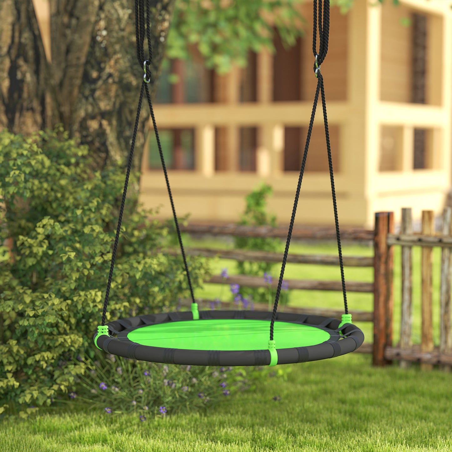 39 inch Saucer Tree Swing Set for Kids with Adjustable Hanging Ropes for Outdoor, Backyard, Green Kids Crystal