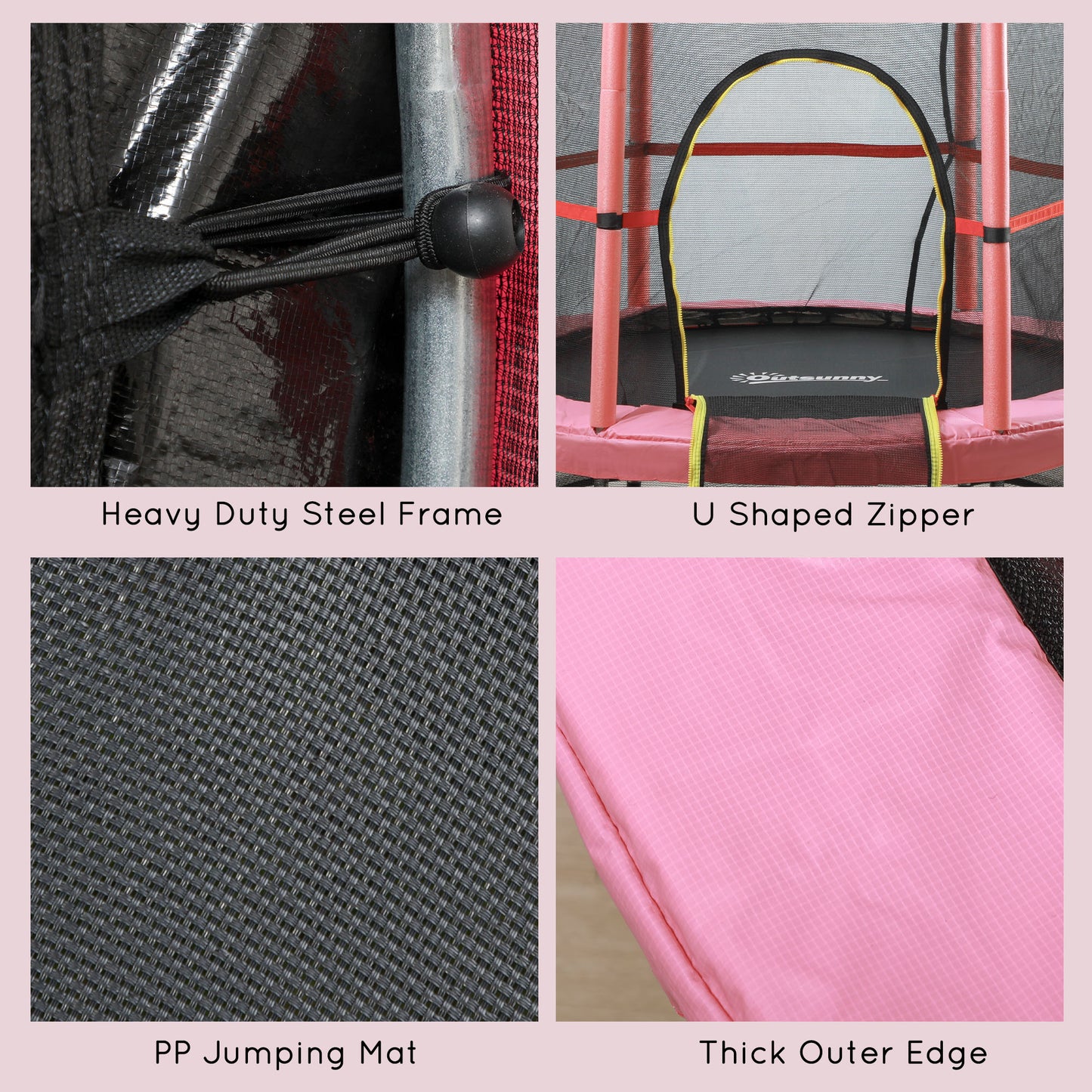 55" Kids Trampoline with Enclosure Net for Indoor/Outdoor, Trampoline for Boys and Girls Age 3-6 Years, Pink Kids Crystal