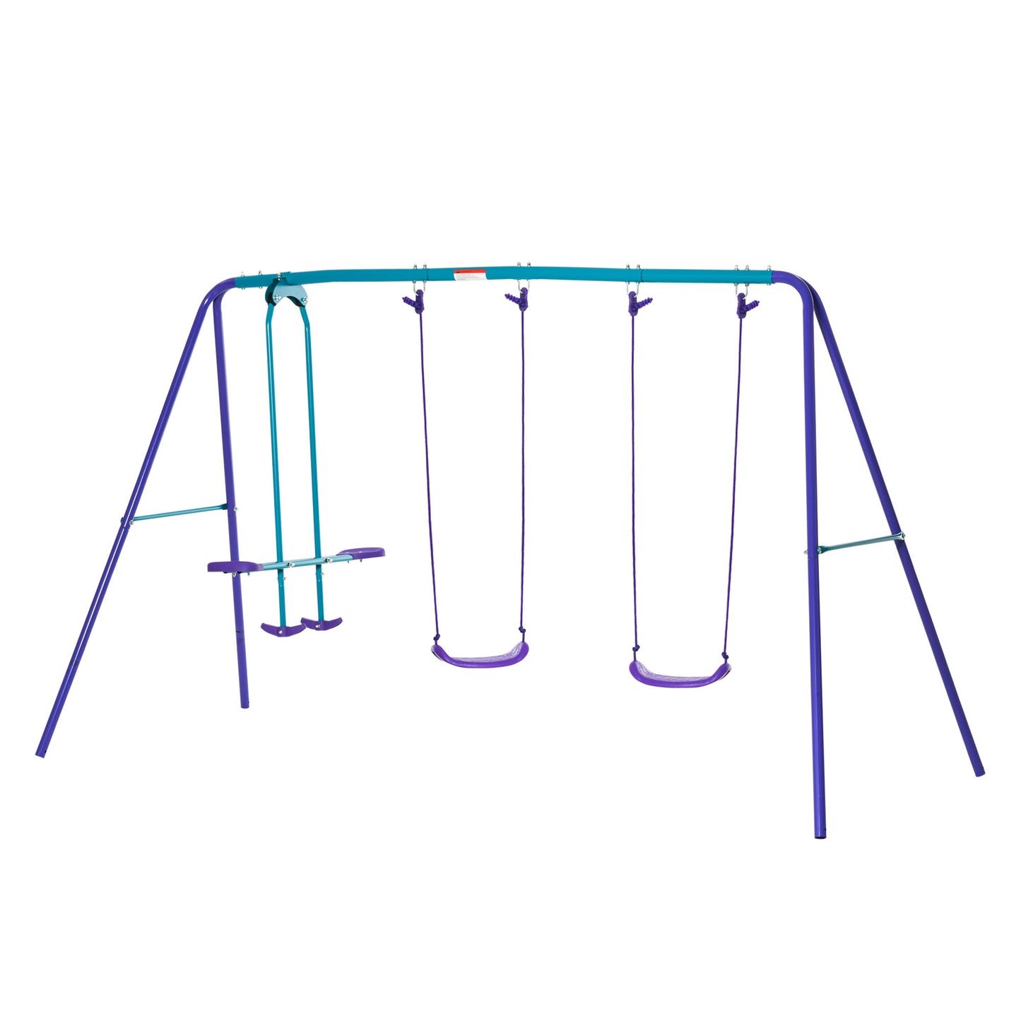 Swing Set for Kids with Glider, 2 Swing Seats, Heavy Duty A-Frame Metal Stand Outdoor Playground Playset, Purple Kids Crystal