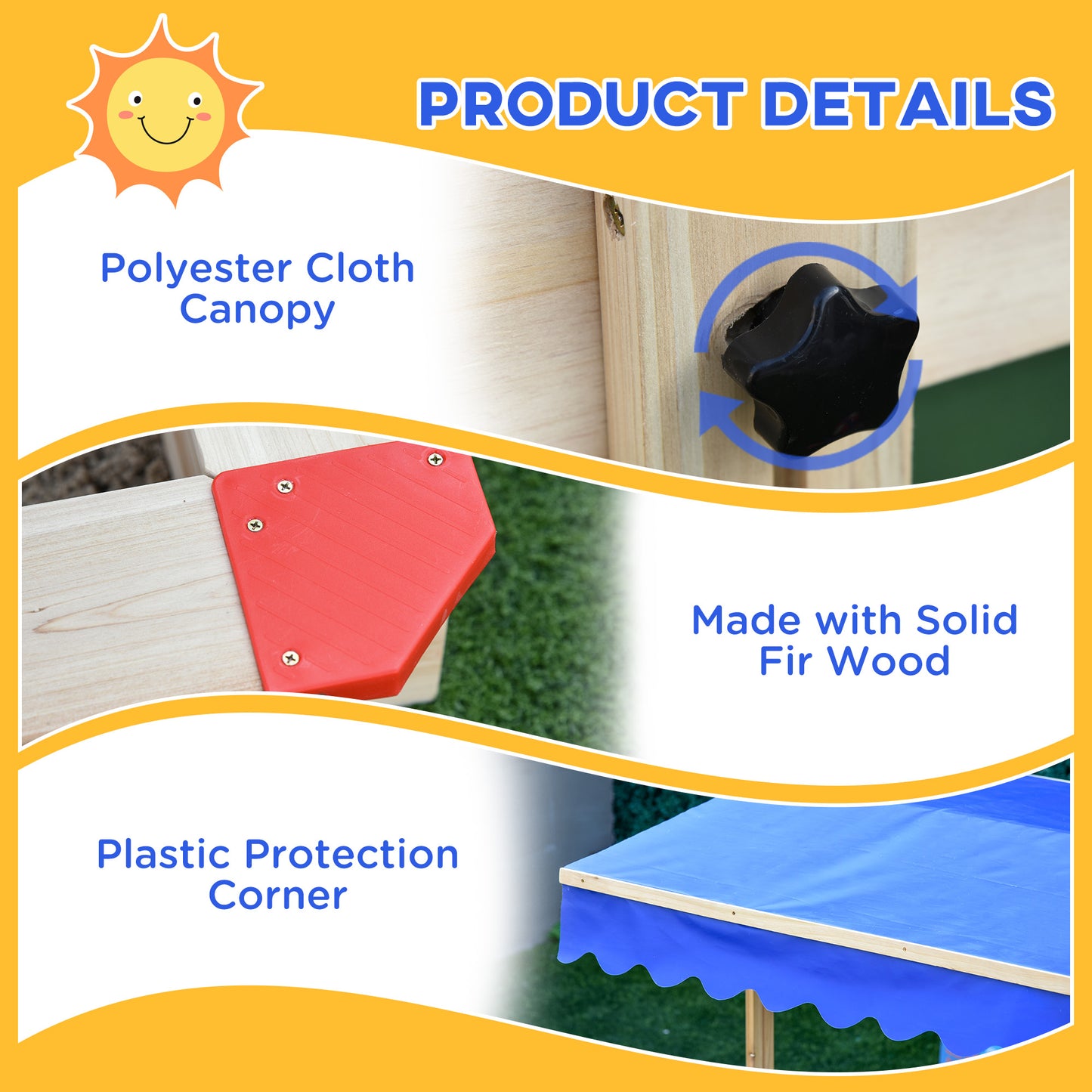 Kids Wooden Sandbox, Play Station for Children Outdoor, with Adjustable Canopy Shade, Seats, for Backyard, Beach Kids Crystal