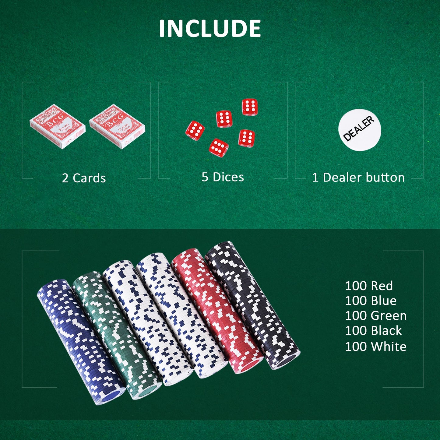 Premium Poker Chips Set with Durable Silver Aluminum Case 500 Striped Dice 2 Card Decks for Casino Night Kids Crystal