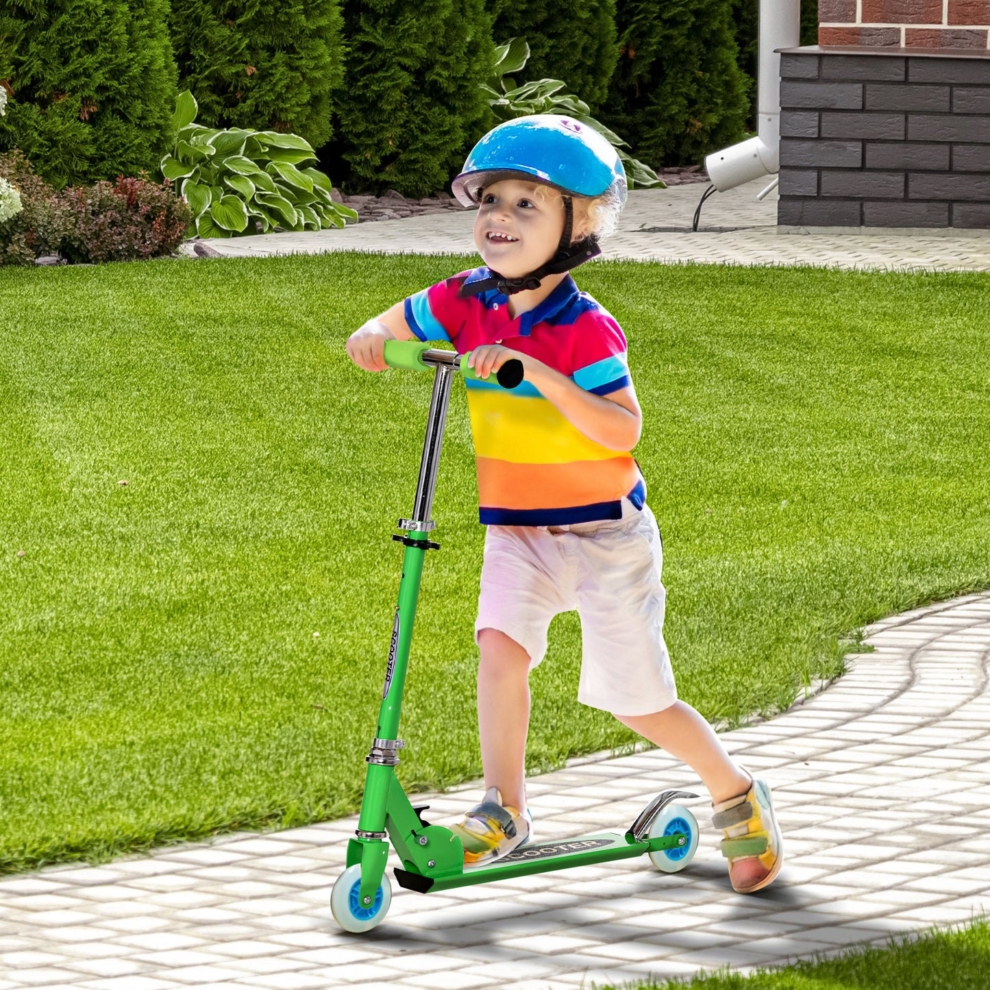 2-in-1 Convertible All-weather Scooter Snow Street Amphibious w/ Wheels Blades Green Kids Crystal