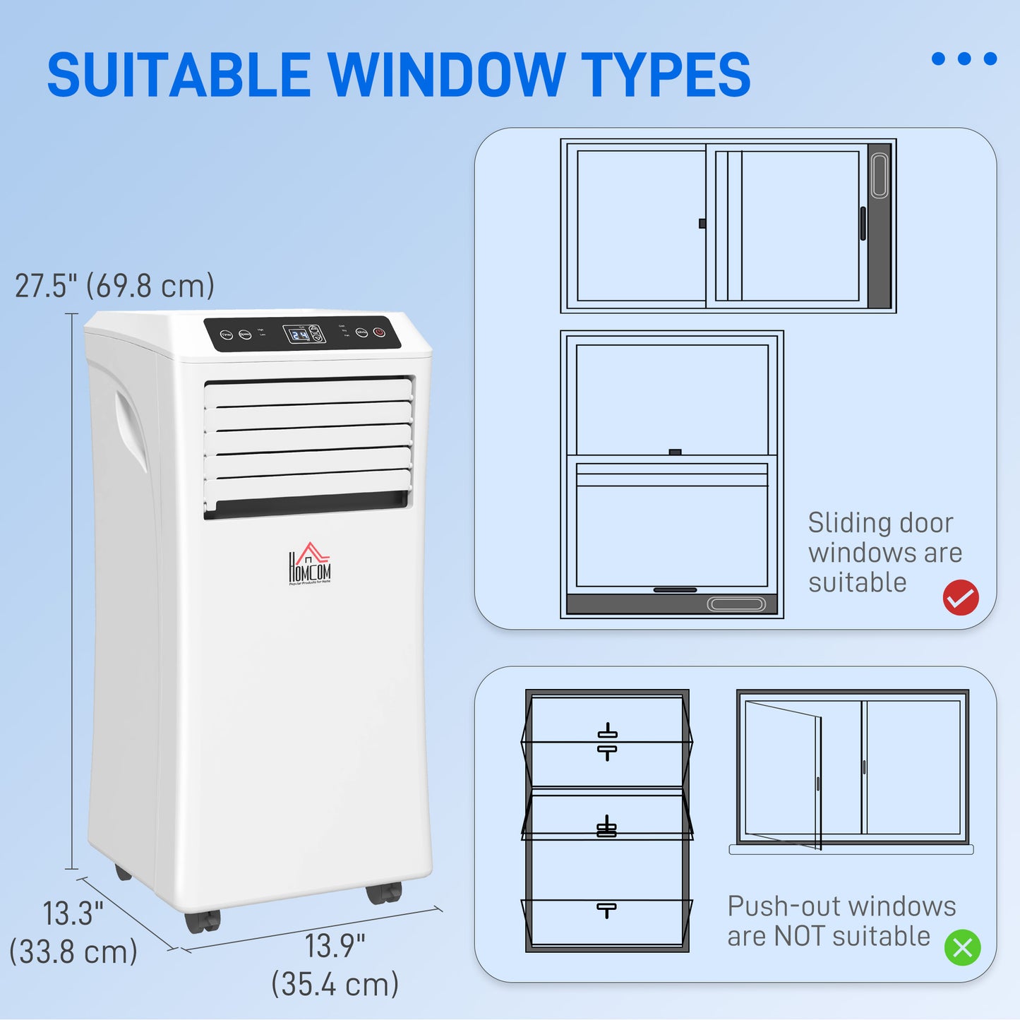 10,000BTU Mobile Portable Air Conditioner with Cooling, Dehumidifier, 2 Speed Fans, 24-Hour Timer for Bedroom, White
