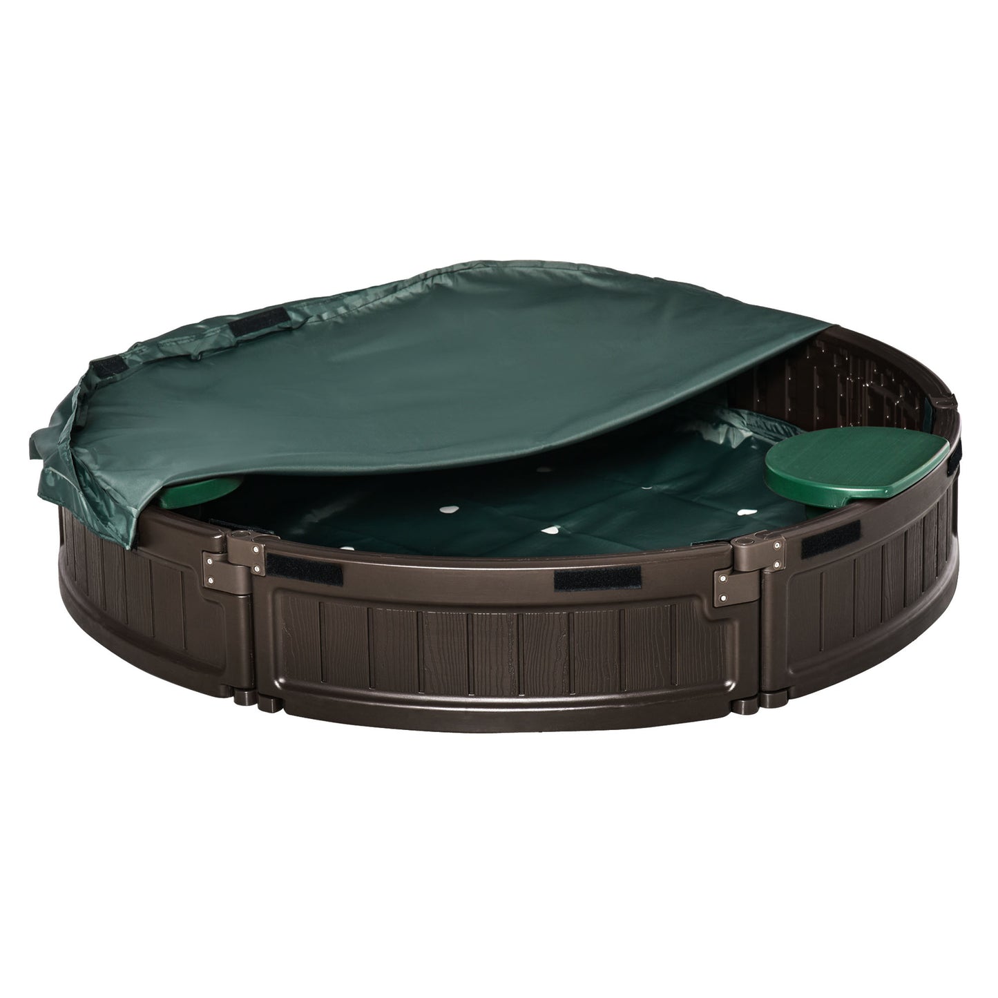 Round Sandbox for Kids Outdoor Play with Waterproof Canopy Bottom Liner Childrens Garden Playset Brown Kids Crystal
