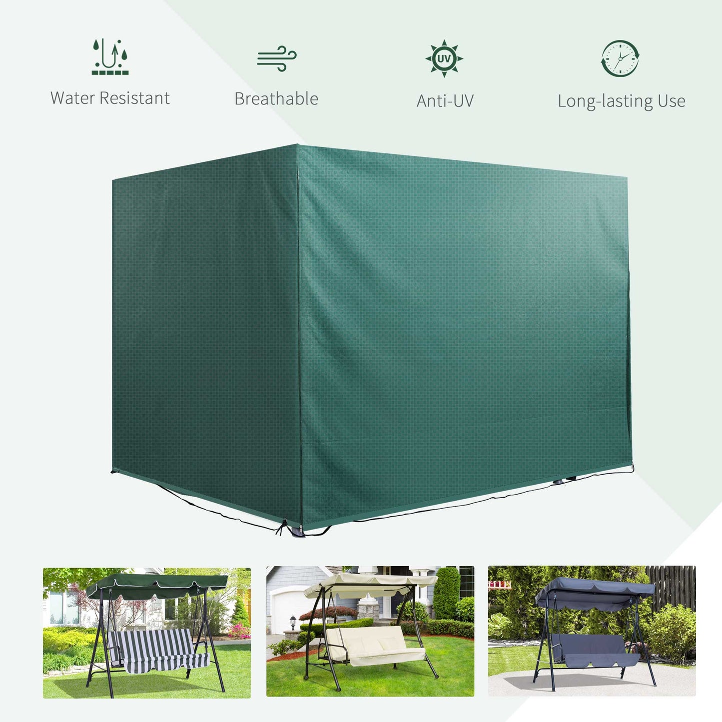 7x5x5ft H Large Patio Swing Chair Cover Outdoor Garden Furniture Protector, All-weather Rain and UV Blocks, Dark Green Kids Crystal