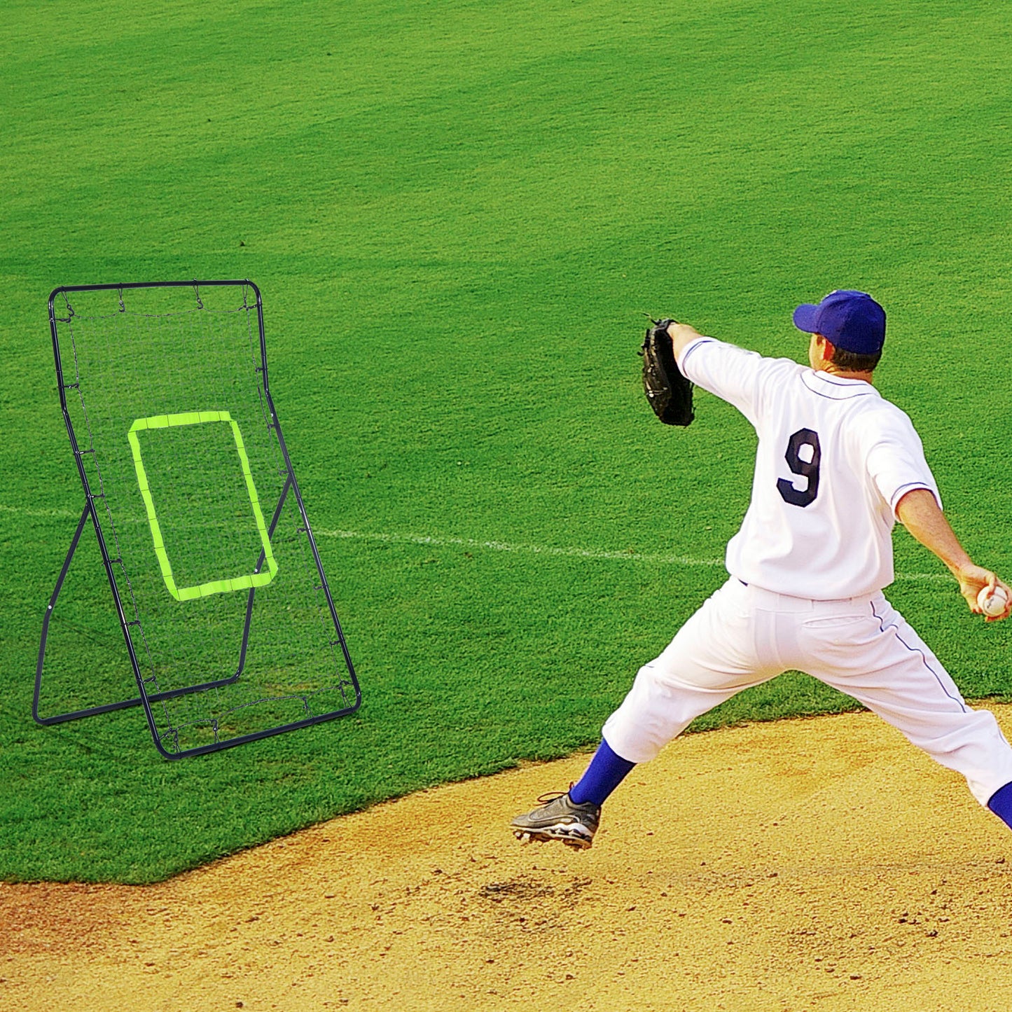 Multi-use Sports Rebounder Net Pitchback Sreen Target Throwing Pitching Fielding Catching Practice Trainer Adjustable Angle Kids Crystal