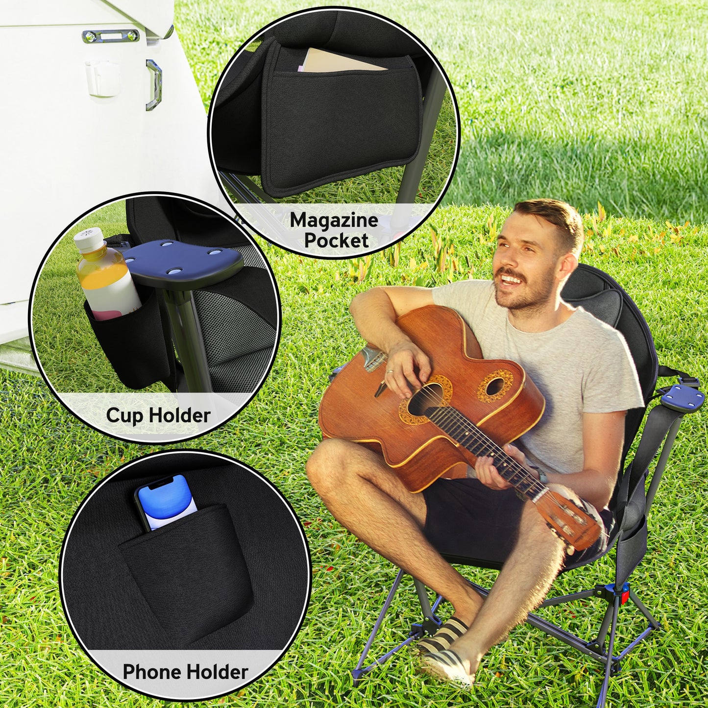 Hammock Camping Chair Set of 2, Adjustable Back Folding Swinging Hammock Chair with Cup Holder and Padded Seat