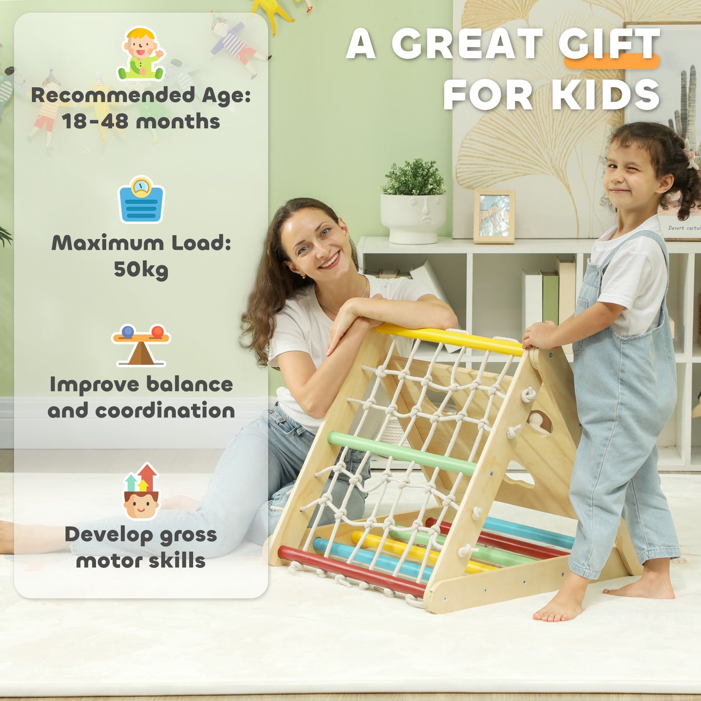 5 in 1 Pikler Triangle Set with Slide, Sandbags, for 18-48 Months Kids Crystal