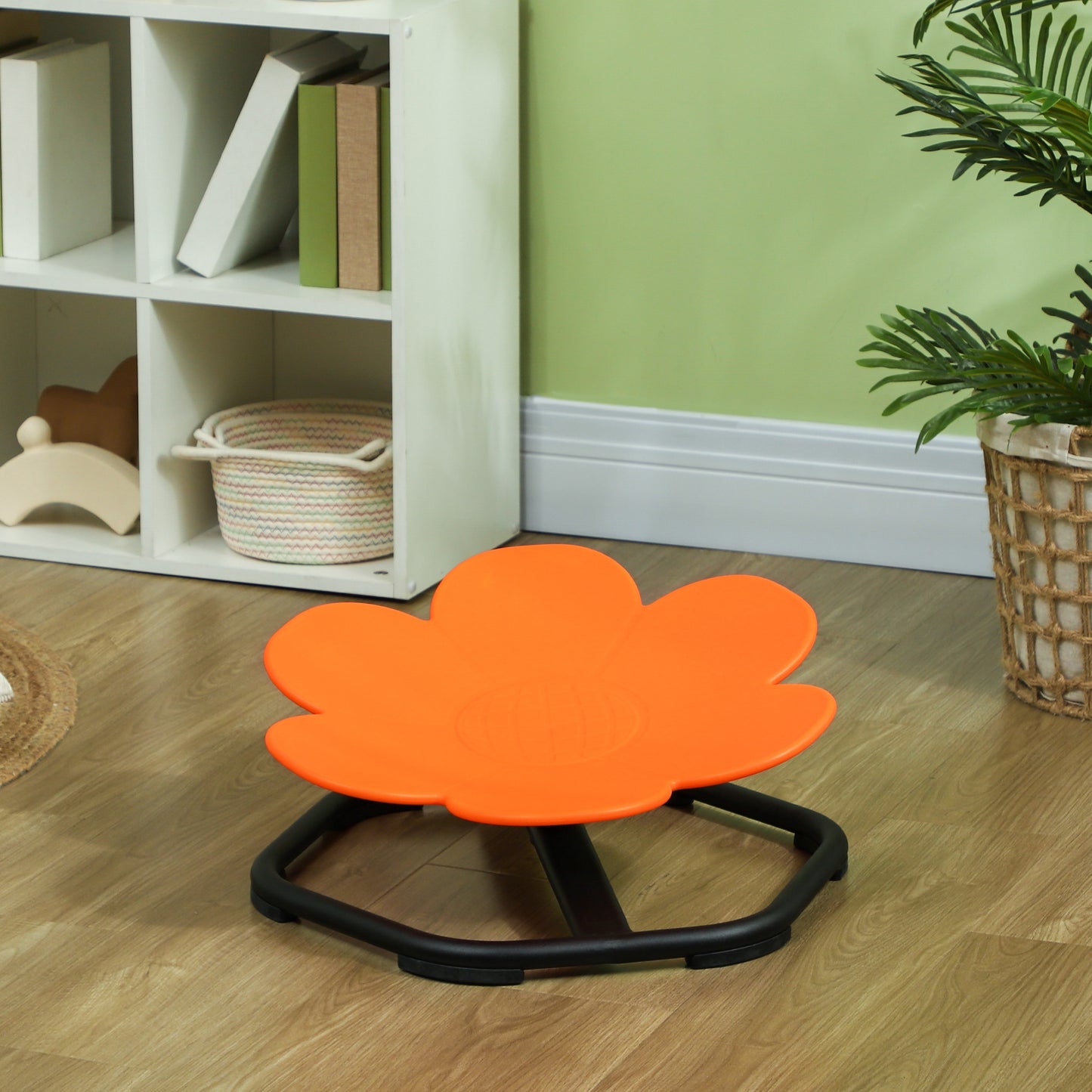 Flower-Shaped Kids Swivel Chair, Non-Slip Sensory Spinning Chair for Physical Coordination Training, Orange Kids Crystal