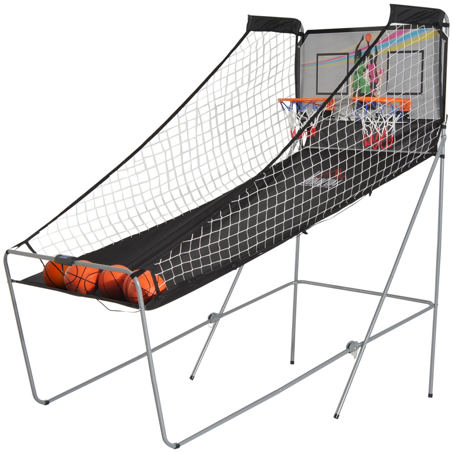 Arcade Style Double Shot Basketball Game Indoor Electronic Scoring System Foldable Design with 4 Balls Kids Crystal