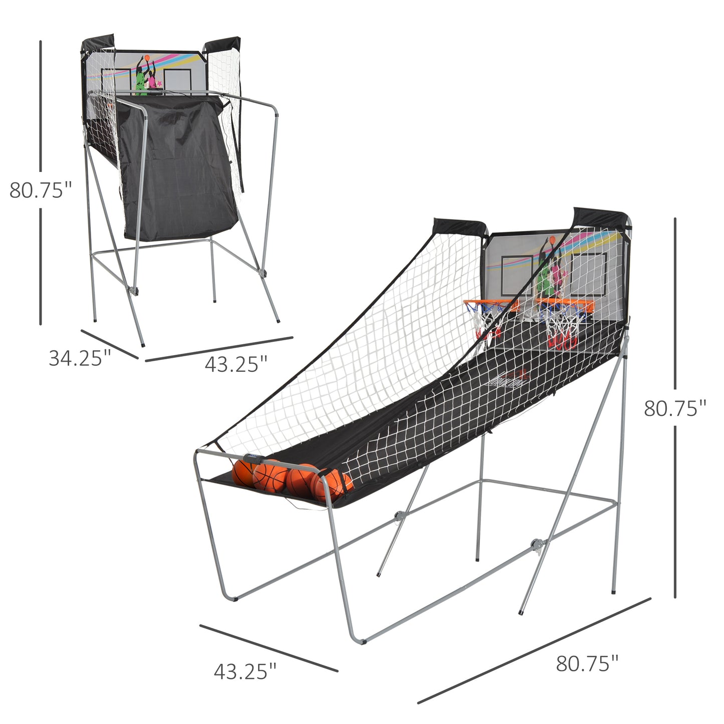 Arcade Style Double Shot Basketball Game Indoor Electronic Scoring System Foldable Design with 4 Balls Kids Crystal