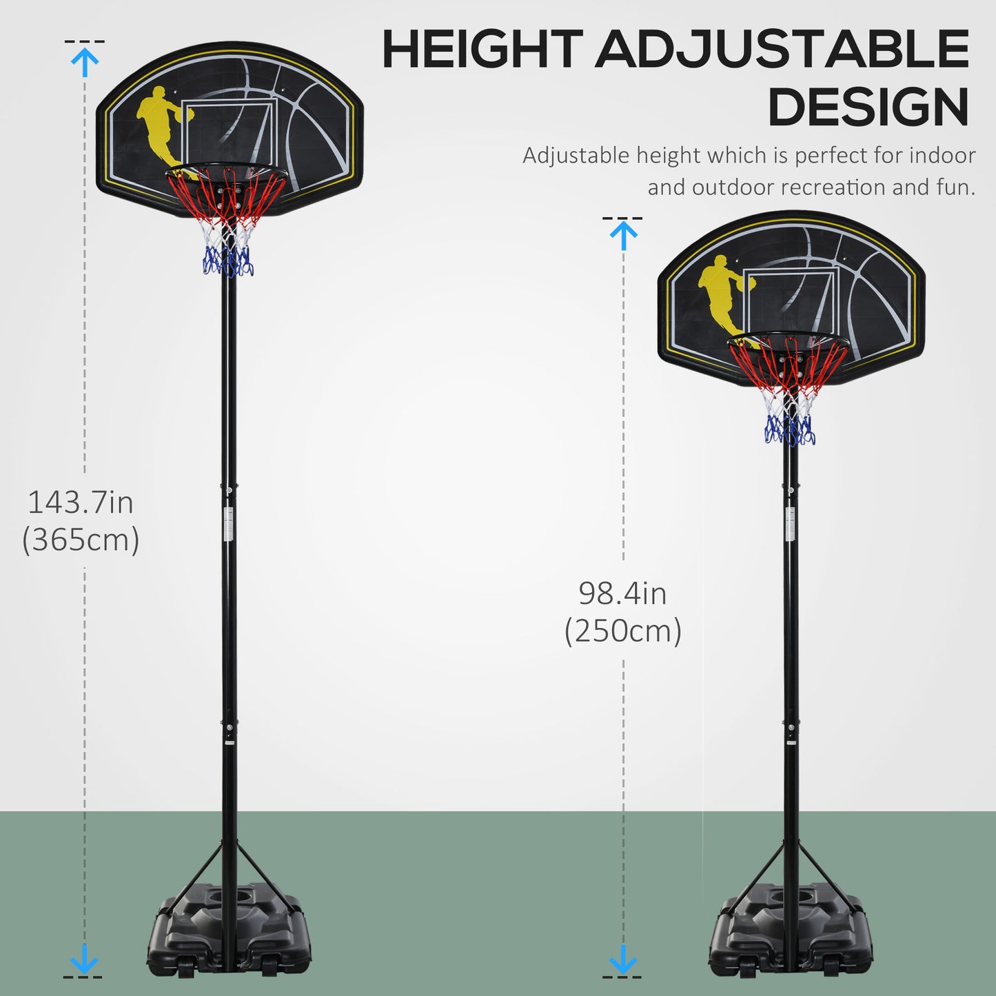 6.5'-10' Adjustable Portable Basketball Hoop System Outdoor Stand for Youth Adult Kids Crystal