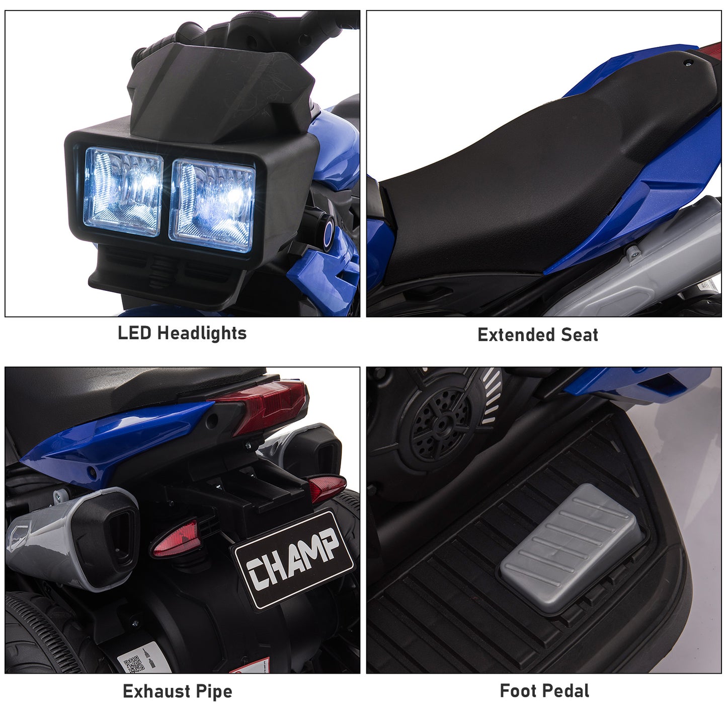 Kids Electric Motorcycle Ride-On Toy 6V Battery Powered with Music Horn Headlights Blue Kids Crystal