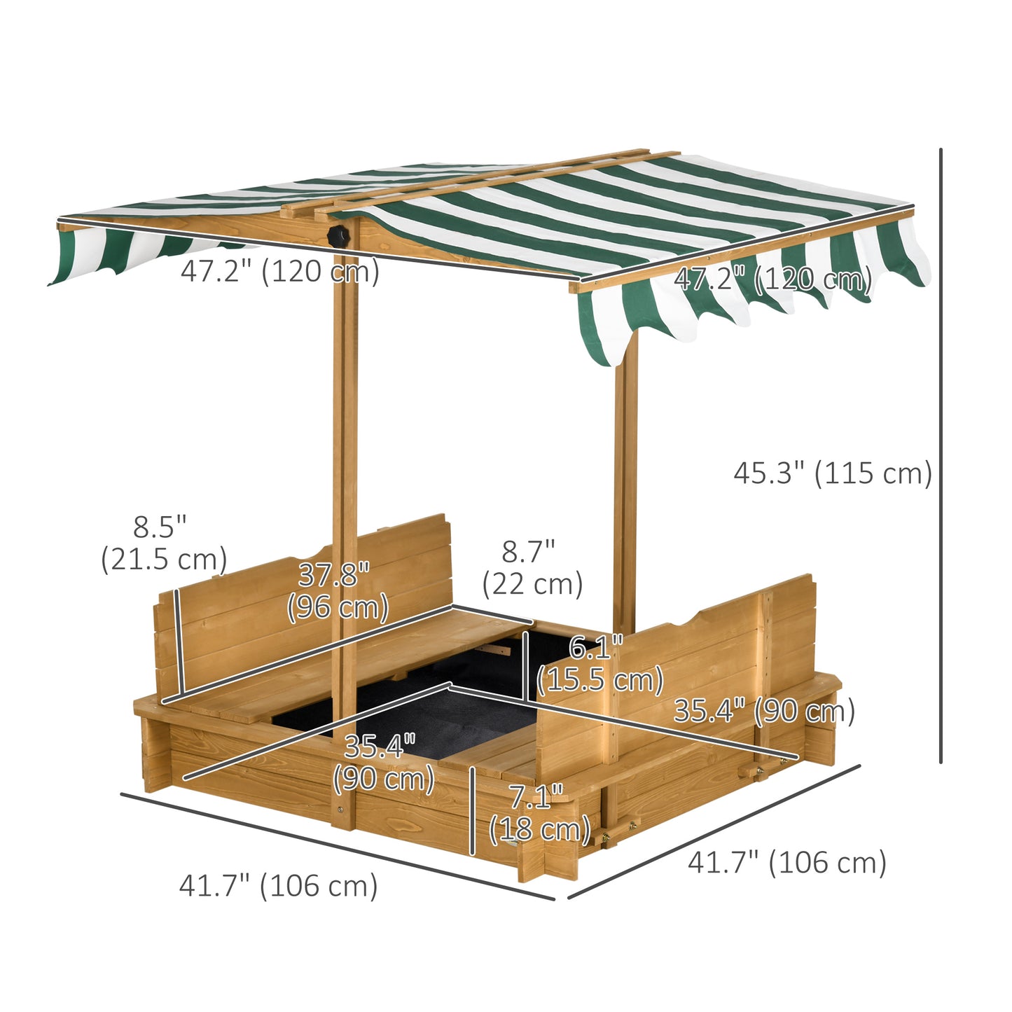 Kids Sandbox Wooden with Cover Adjustable Canopy Foldable Bench Seats Sand Play Light Brown Kids Crystal