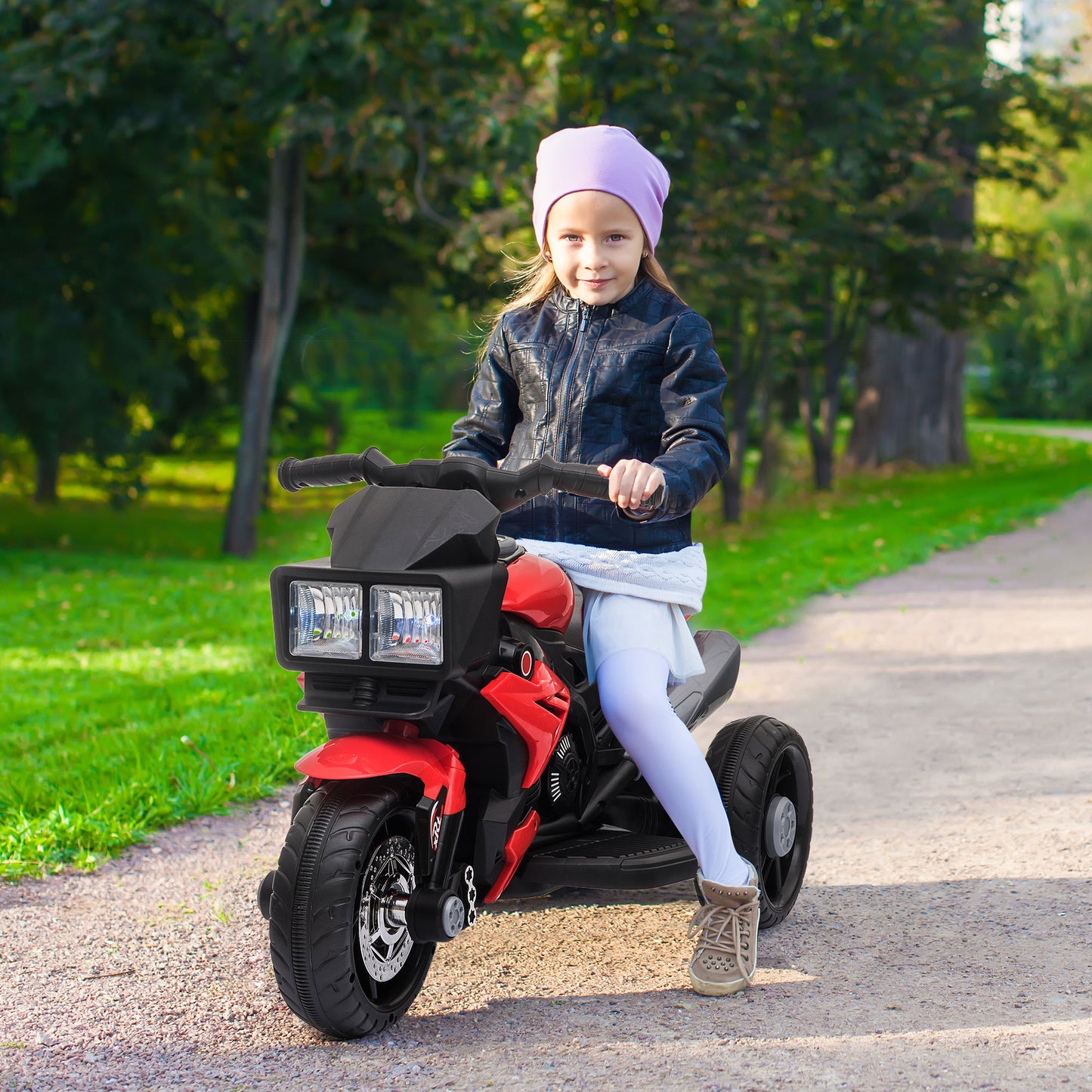 Kids Electric Motorcycle Ride-On Toy 6V Battery Powered with Music Horn Headlights Red Kids Crystal