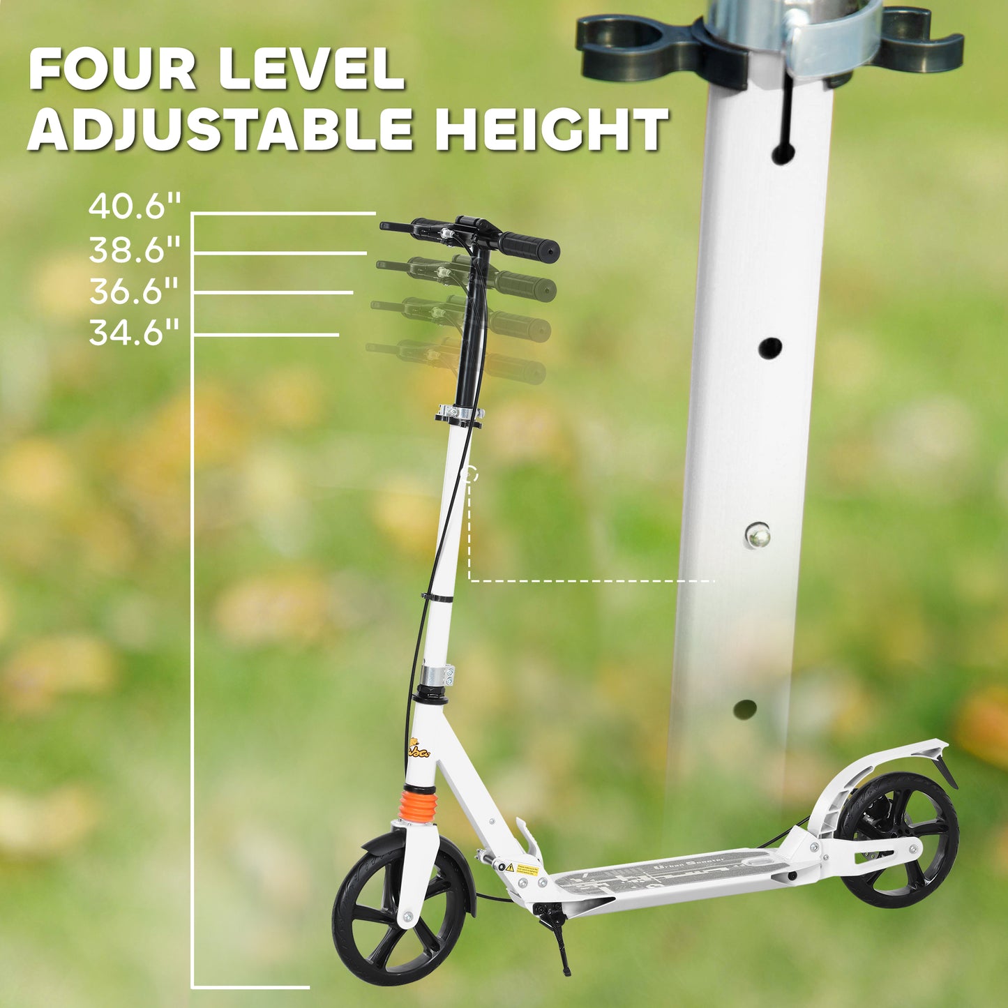 Foldable Kids Scooter with 4 Adjustable Height, Double Brake, Shock Absorption for Ages 6-12, White Kids Crystal