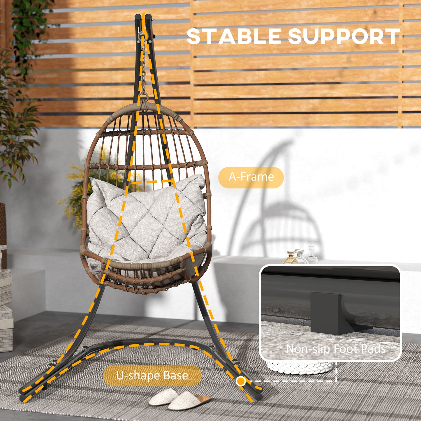 Hammock Chair Stand, Heavy Duty Steel Hanging Chair Stand for Swing Chair, Egg Chair, with Extra Large Base, Black
