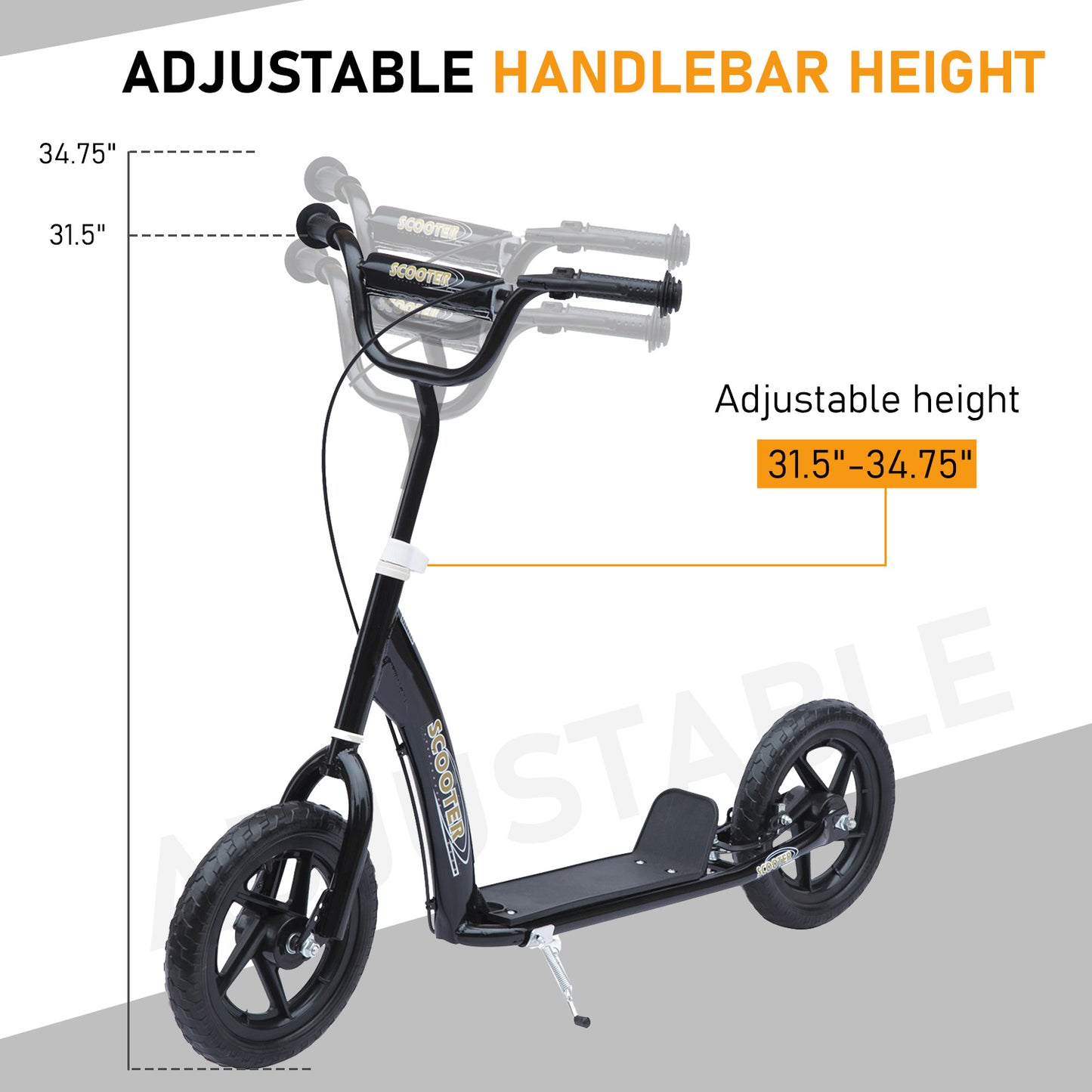 Street Cruiser: Kids Scooter Street Bike with 12" Tire for Ages 5+, Ride-On Toy, Black Finish Kids Crystal