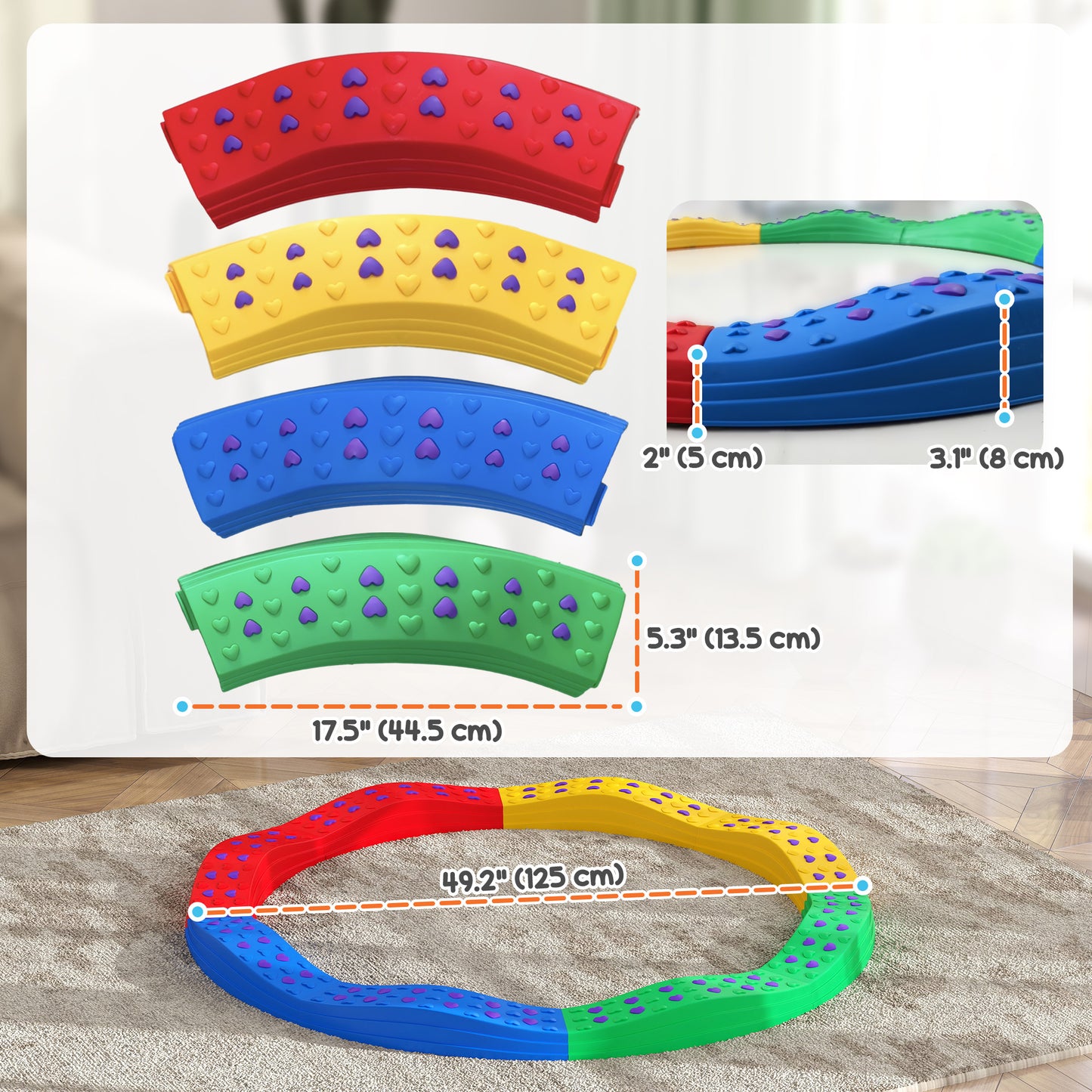 8PCs Kids Balance Beam Stepping Stones w/ Non-slip Foot Pads Kids Crystal