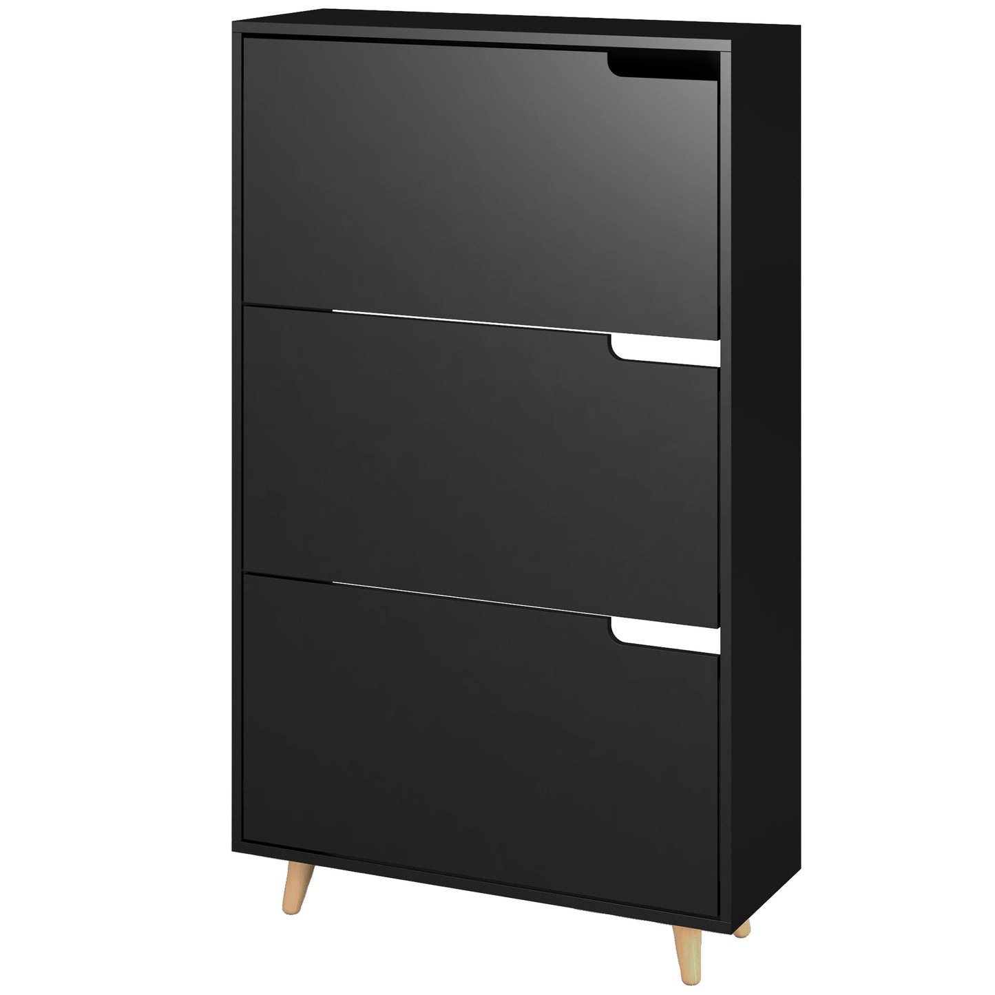 Slim Shoe Storage Cabinet 3 Flip Drawers Adjustable Shelves for 18-24 Pairs Black Kids Crystal