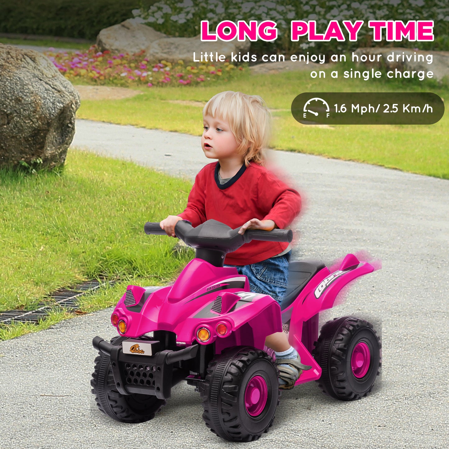 6V Kids ATV Quad w/ Music, Forward, for 2-6 Years, Pink Kids Crystal