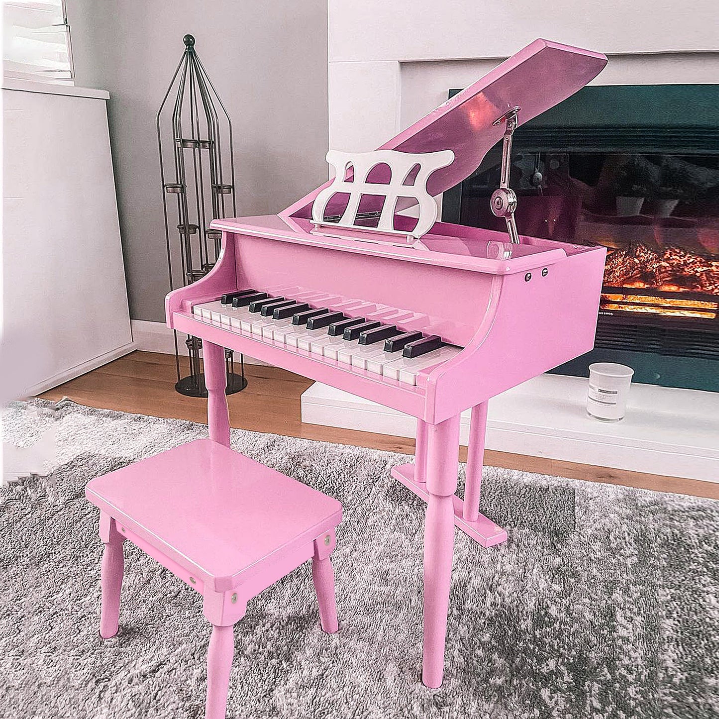 Kids Grand Piano 30 Keys Mini Musical Toy with Music Stand Bench Set of 2 Ideal Gift for Children Pink Kids Crystal