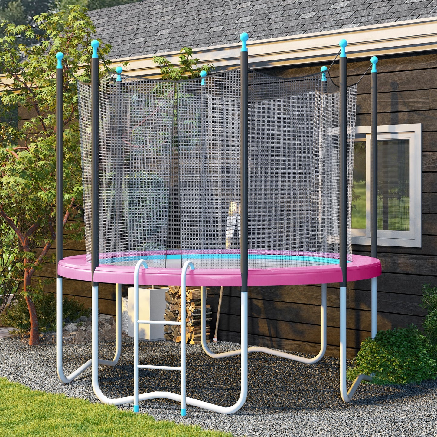 8ft Trampoline Spring Cover Pad Replacement Waterproof Portable Pink with Elastic Ropes Kids Crystal