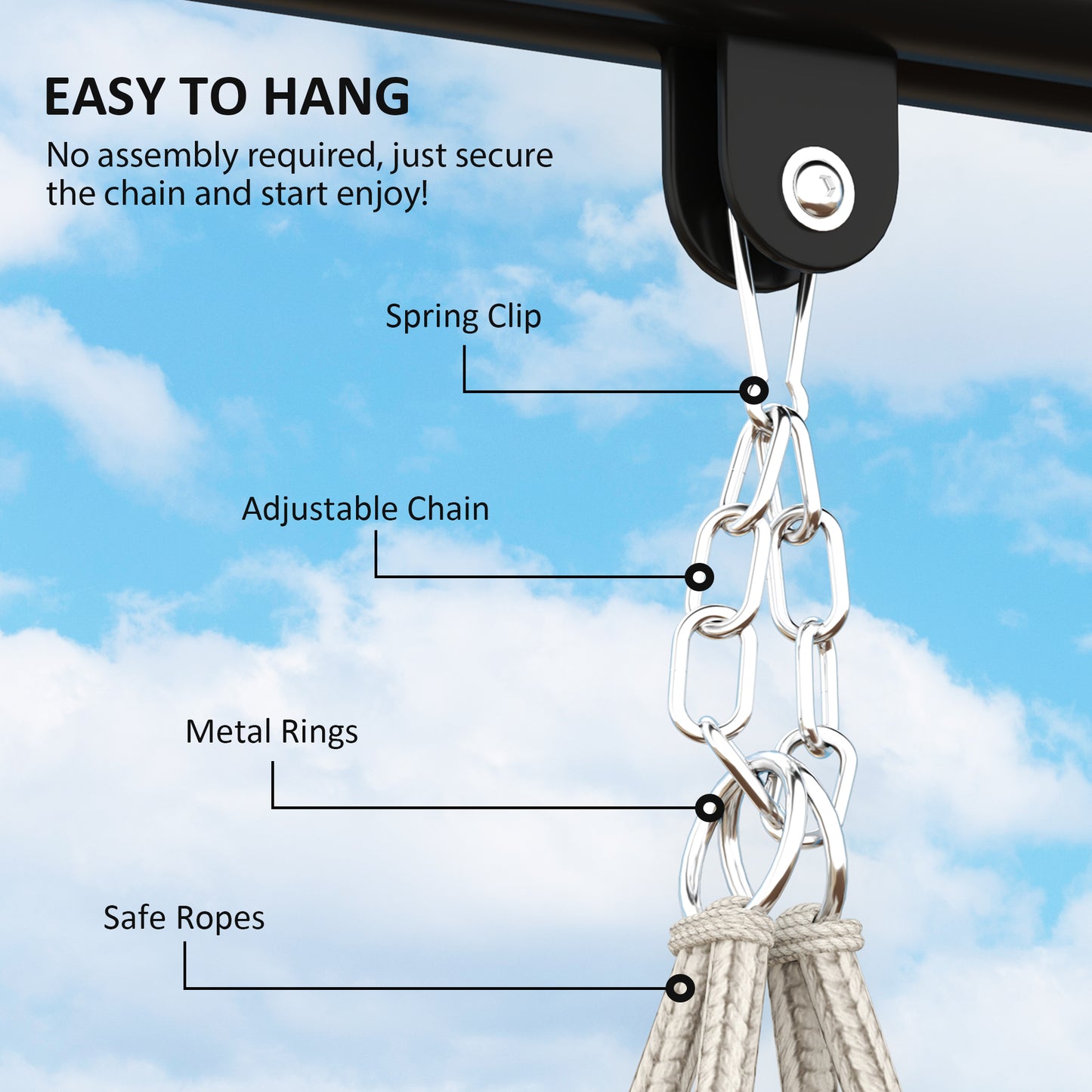 Boho Hammock Chair Swing Hanging Chair with Cushion, Chain, Steel Frame for Indoor Outdoor Bedroom Patio Balcony, Cream Kids Crystal