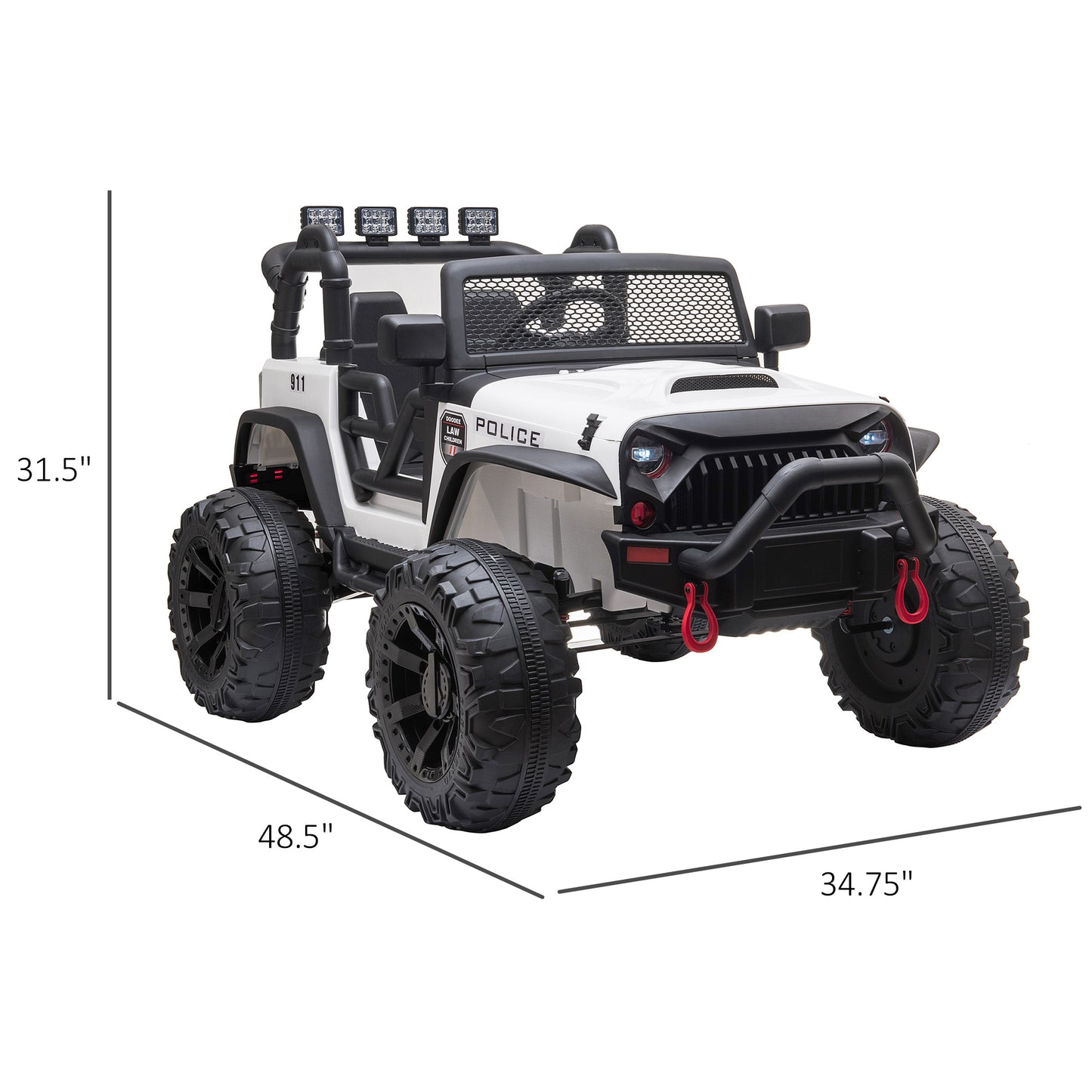 12V Battery-powered Kids Electric Ride On Police Car 2-Seater SUV Truck Toy with Parental Remote Control Bluetooth, White Kids Crystal