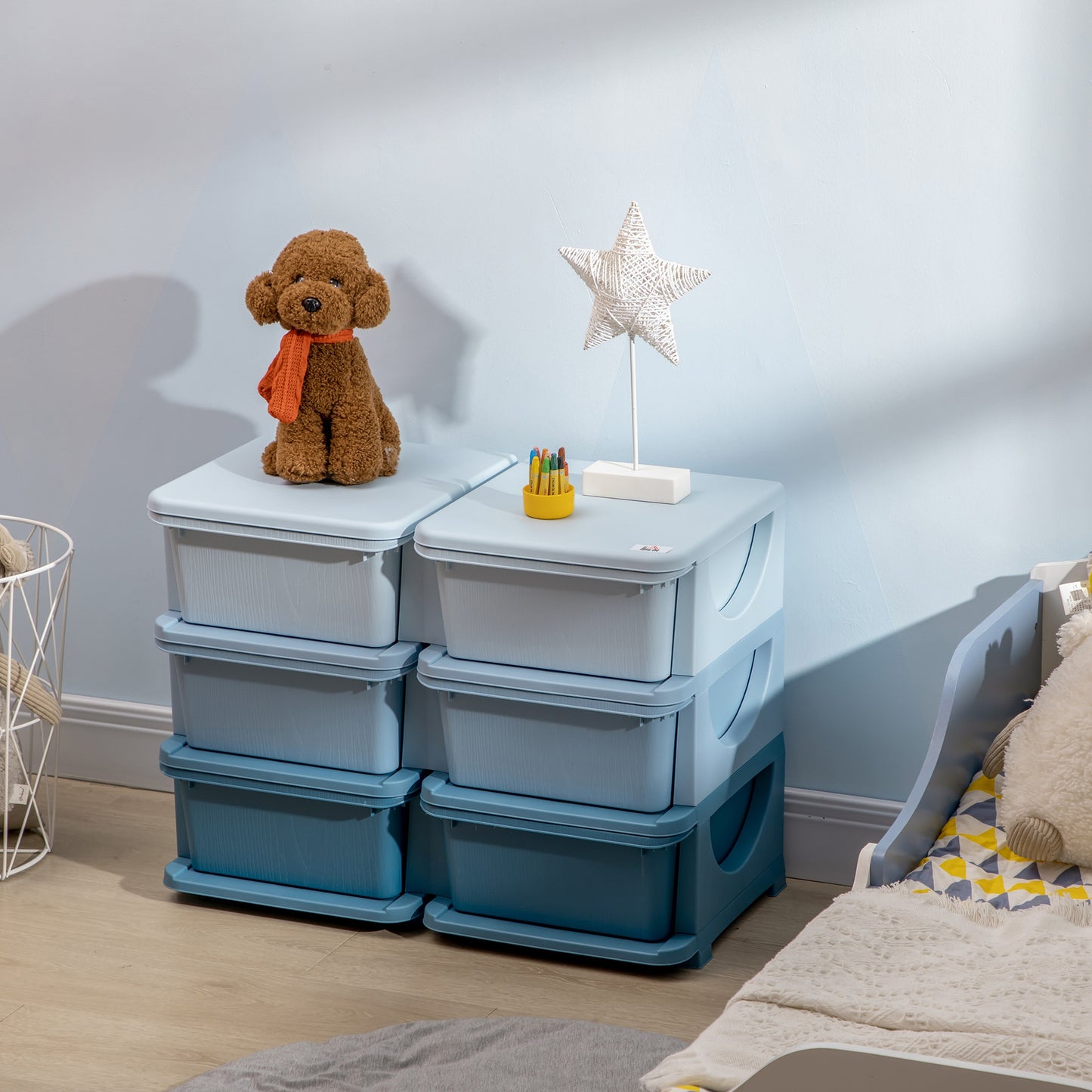 3 Tier Kids Toy Organizer and Storage Bins with 6 Plastic Drawers, Blue Kids Crystal