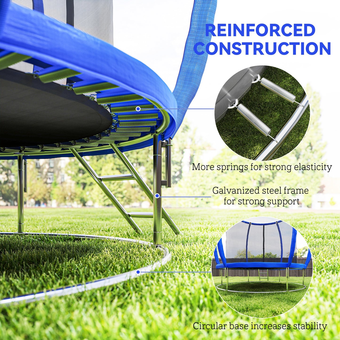 8ft Kids Trampoline Outdoor, ASTM Certified, with Circular Base, Enclosure Net, Ladder and Curved Poles Kids Crystal