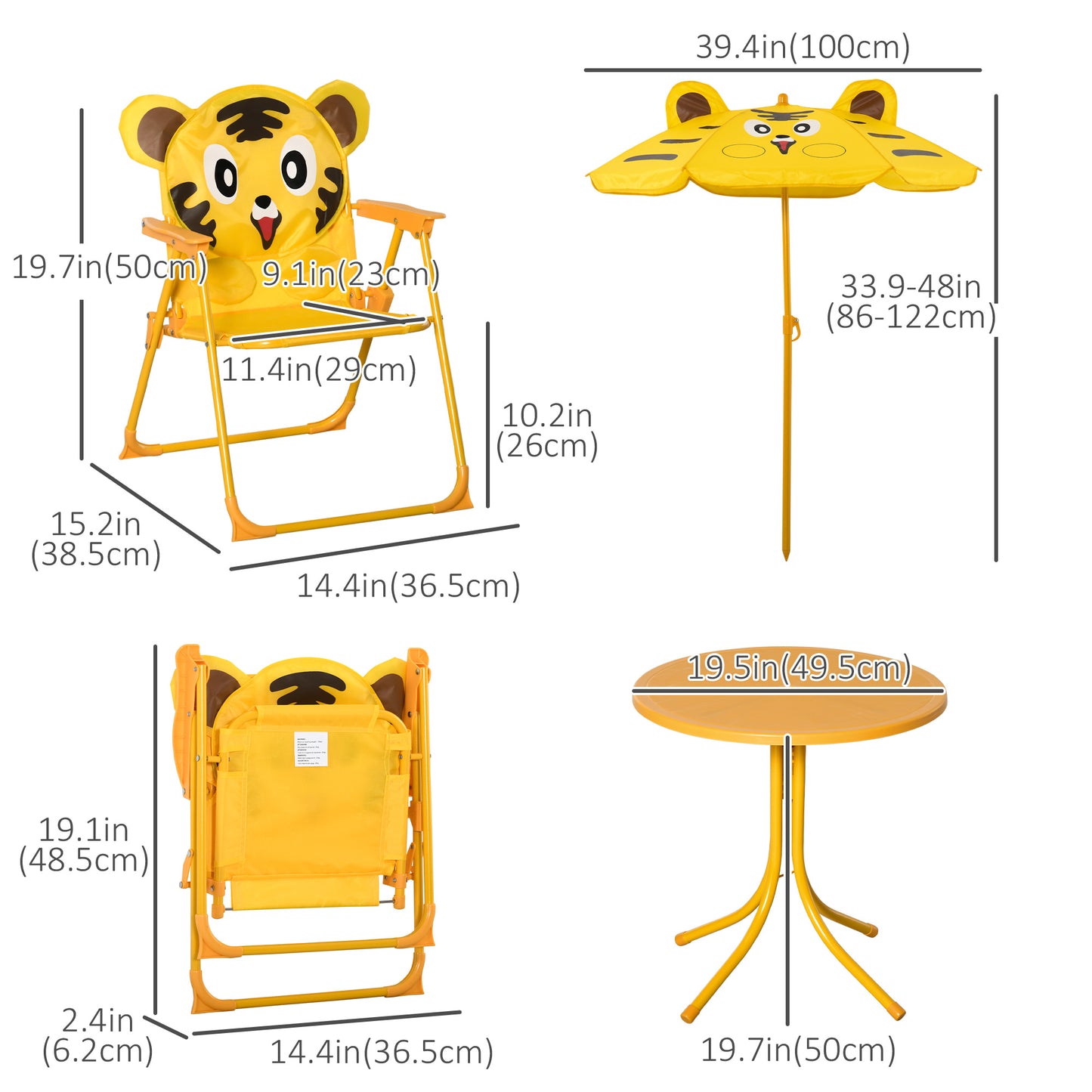 Kids Picnic Table Chair Set Outdoor Folding for Patio Backyard Fun Aged 3-6 Years