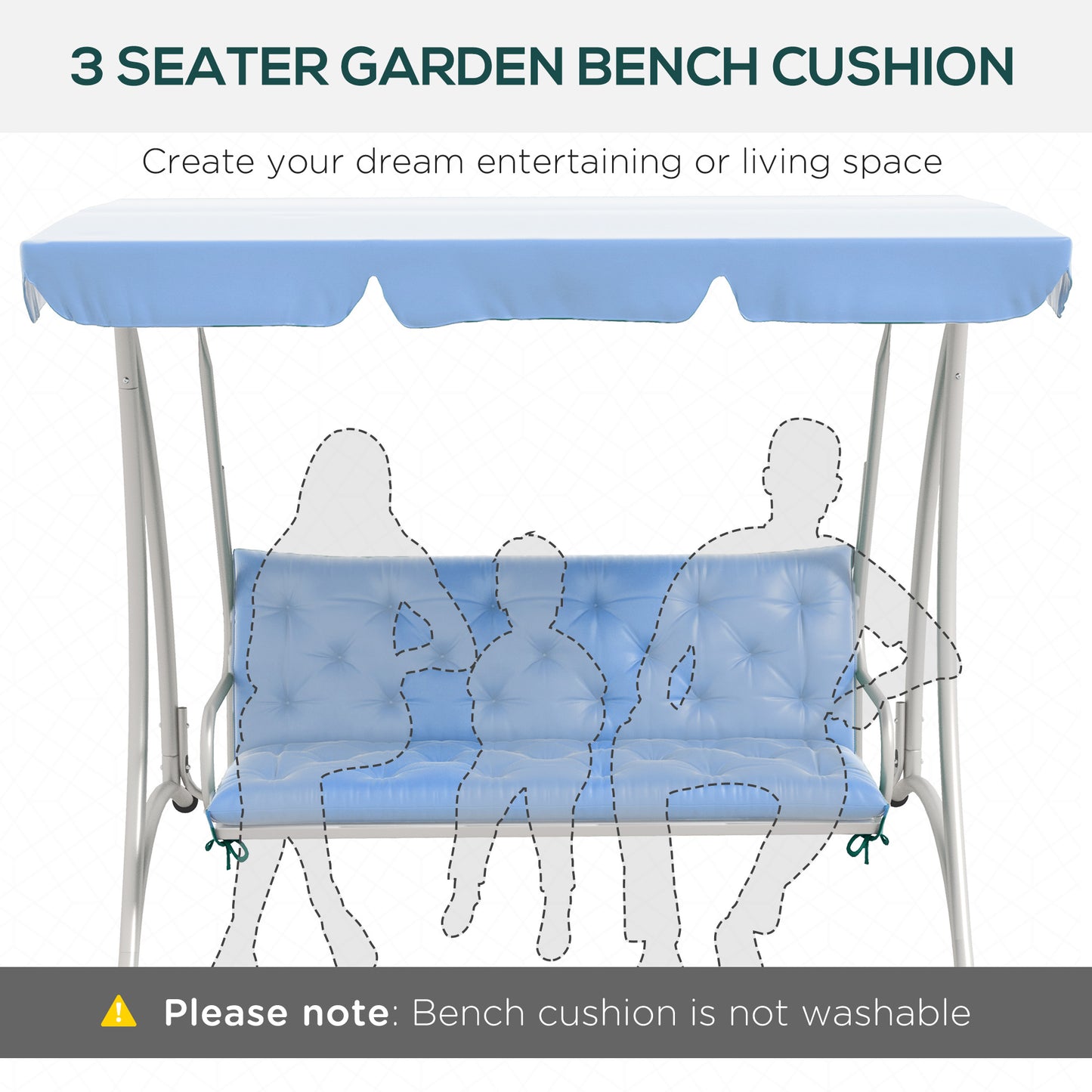 3-Seater Outdoor Bench Swing Chair Replacement Cushions for Patio Garden, Blue Kids Crystal