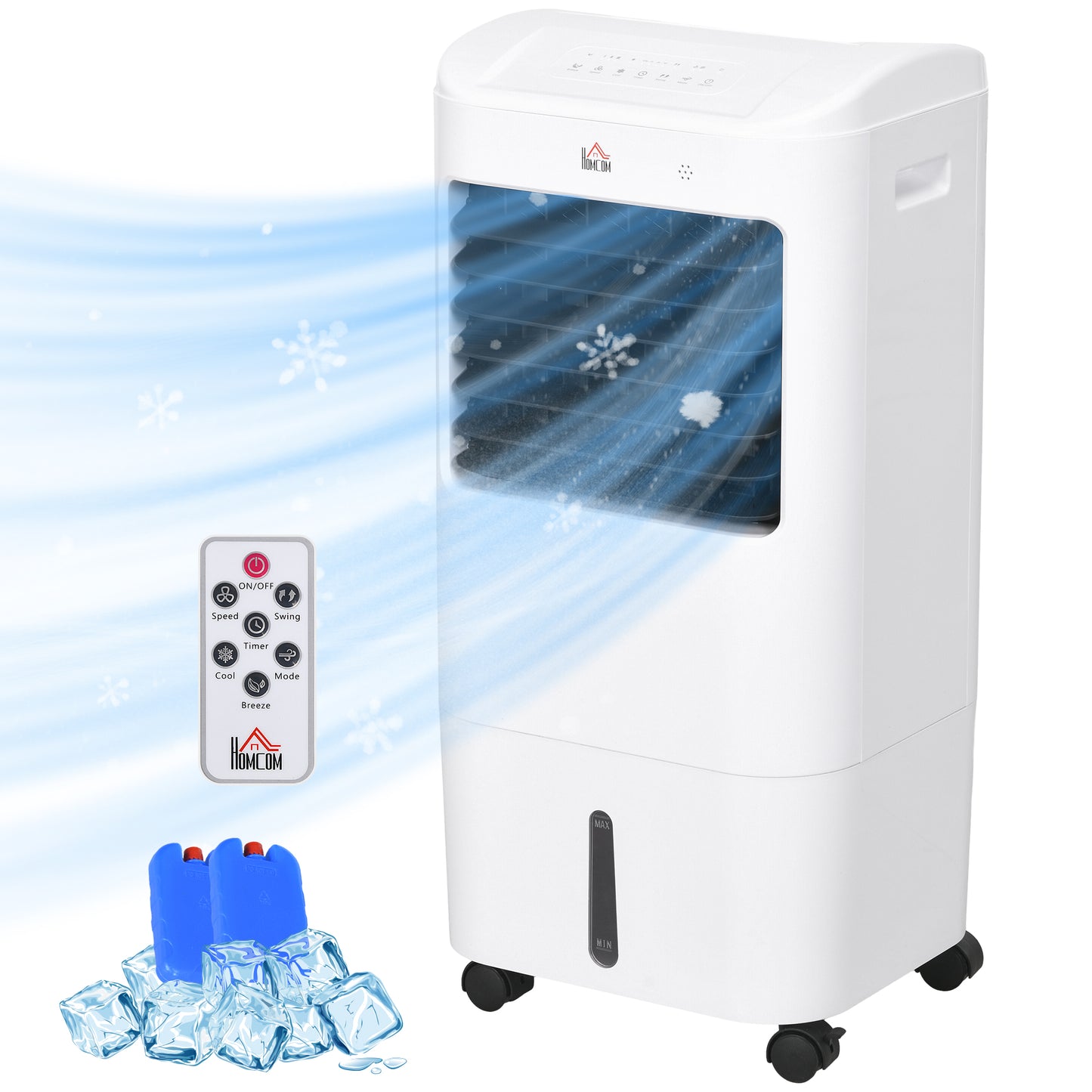 Cooling Fan for Bedroom with Ice Pack, Tower Fan with Remote Control, 3 Modes, 3 Speeds, 7.5H Timer, White