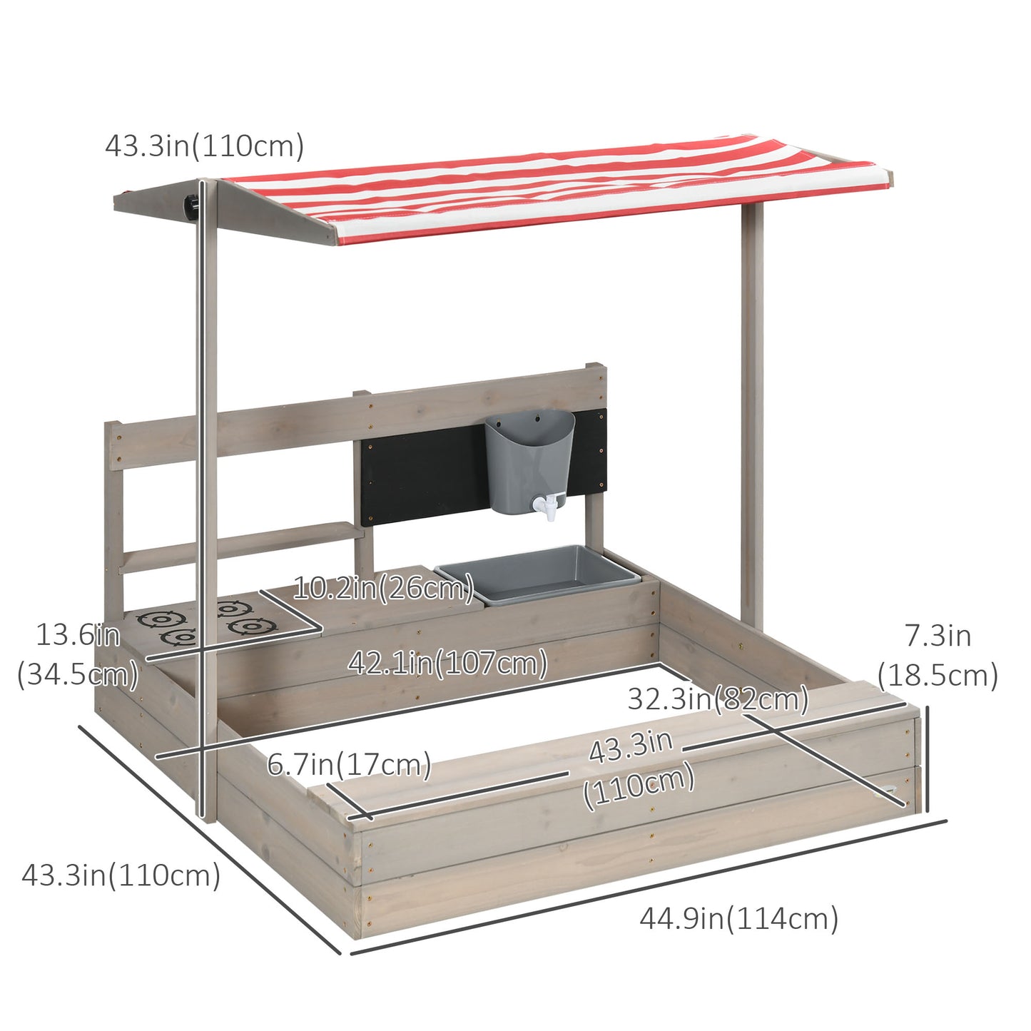 Kids Sandbox with Canopy Wooden Sandpit Adjustable Cover Kitchen Toys Seats Storage for Ages 3-7 45x43 inch Kids Crystal