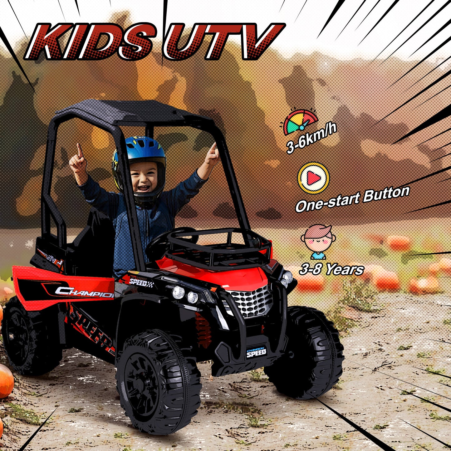 Kids Ride On Car 12V Battery-powered Electric Off-road UTV Toy 1.8-3.7 mph with High Roof Parental Remote Control Music Lights Kids Crystal