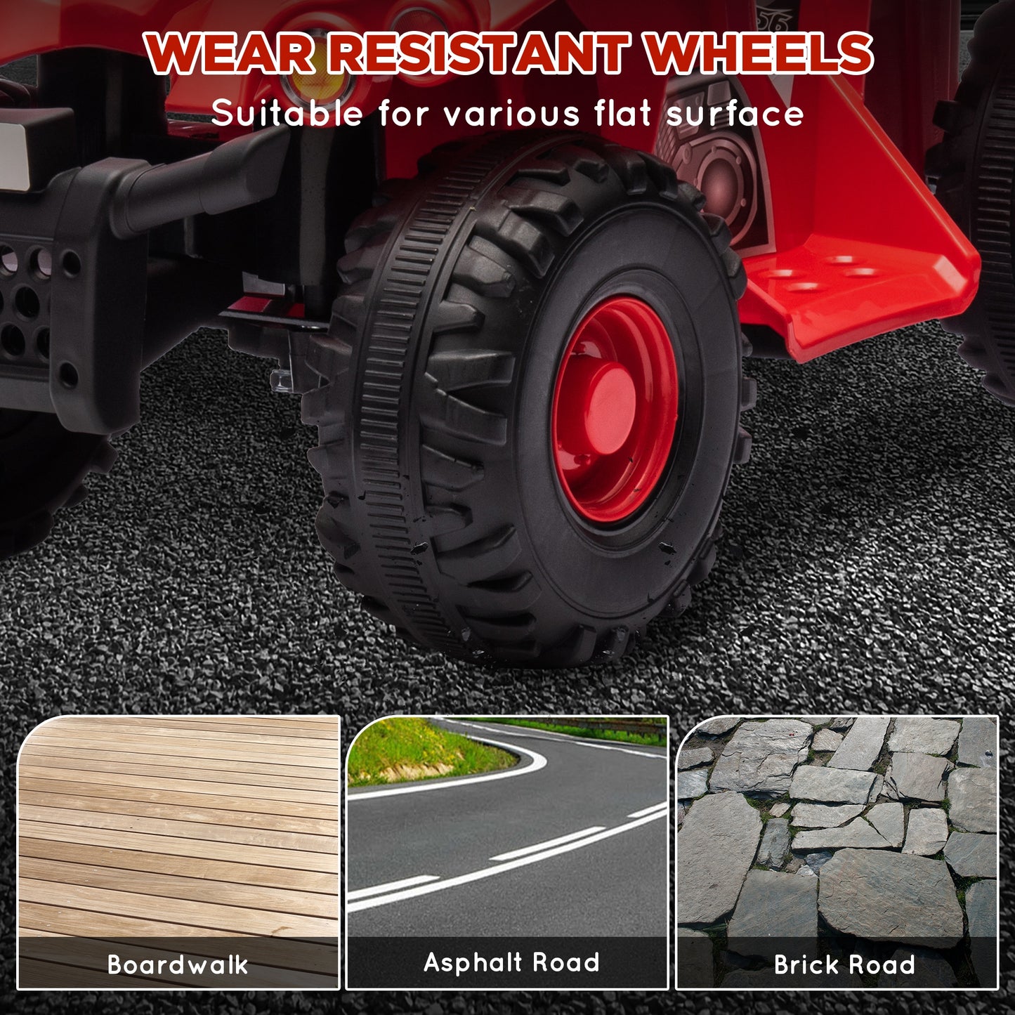 6V Kids ATV Quad w/ Music, Forward, for 2-6 Years, Red Kids Crystal