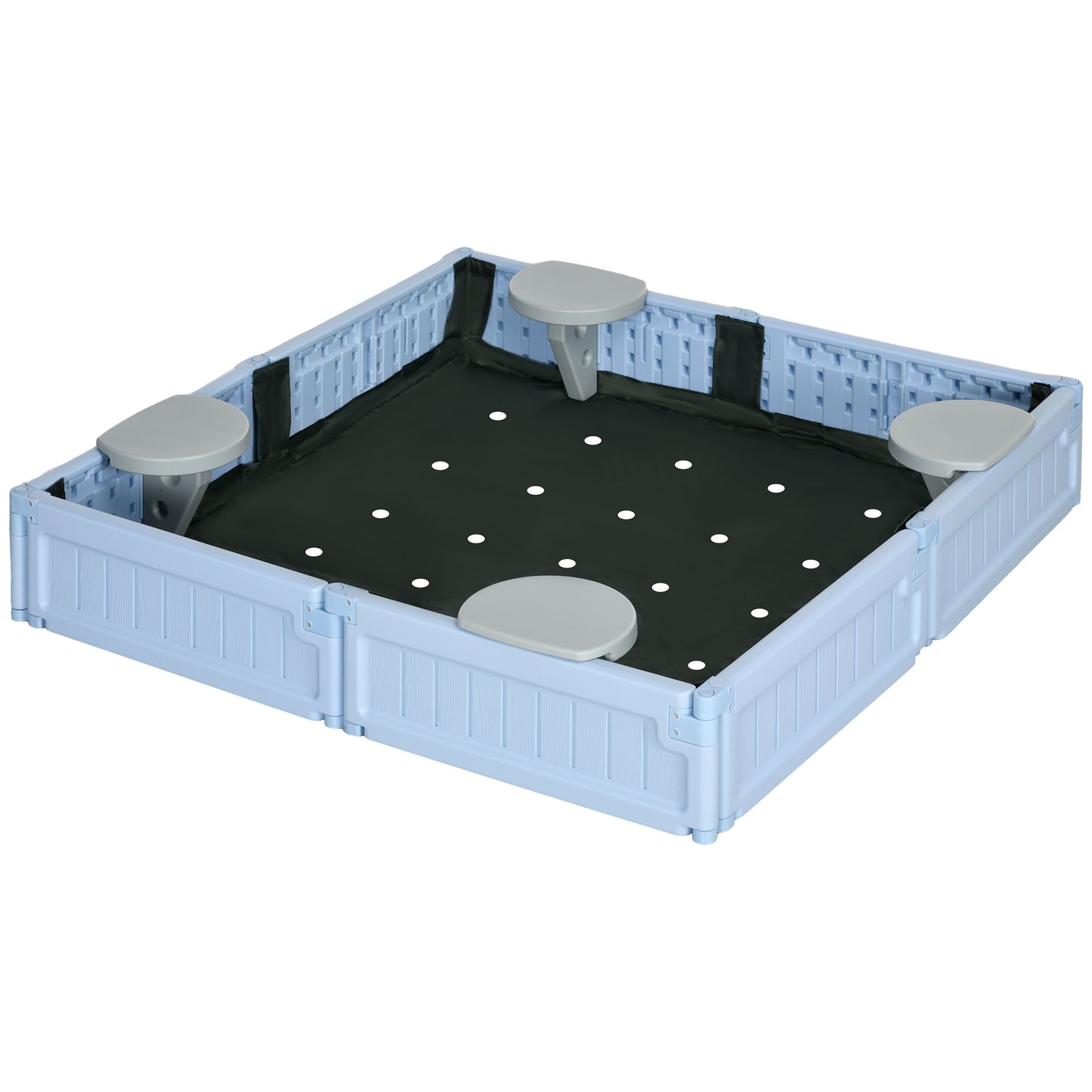Childrens Sandbox with Canopy Light Blue Outdoor Play Area with Bottom Liner for Sun Protection Kids Crystal
