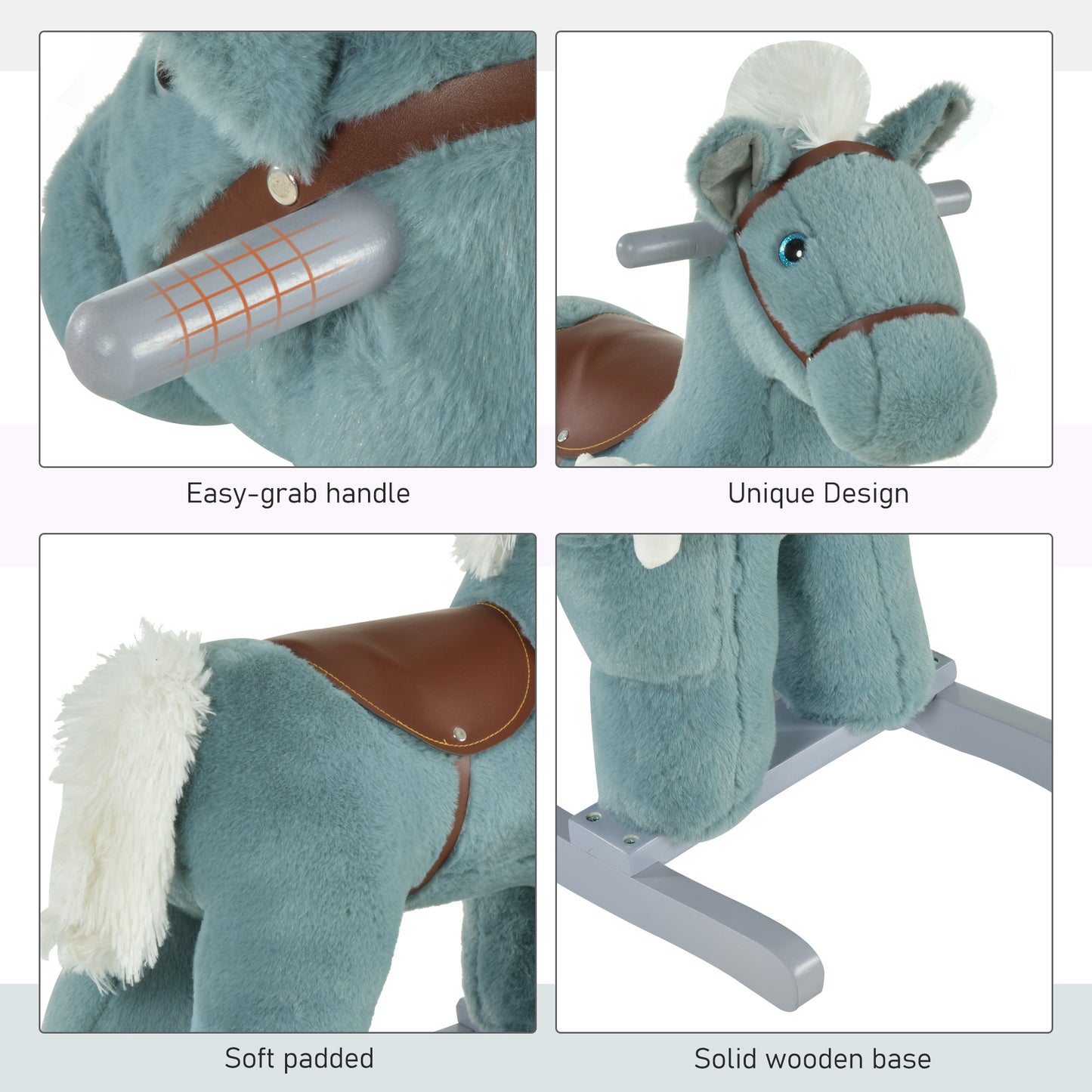 Toddler Rocking Horse - Blue Plush Ride-On Toy with Bear and Realistic Sounds for Kids 18-36 Months Kids Crystal
