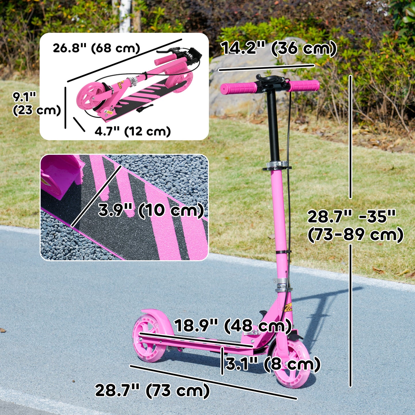 Scooter for Kids Ages 3-8 with Light Up Wheels, Adjustable Handlebar, Rear Brake & Handbrake for Girls and Boys, Pink Kids Crystal