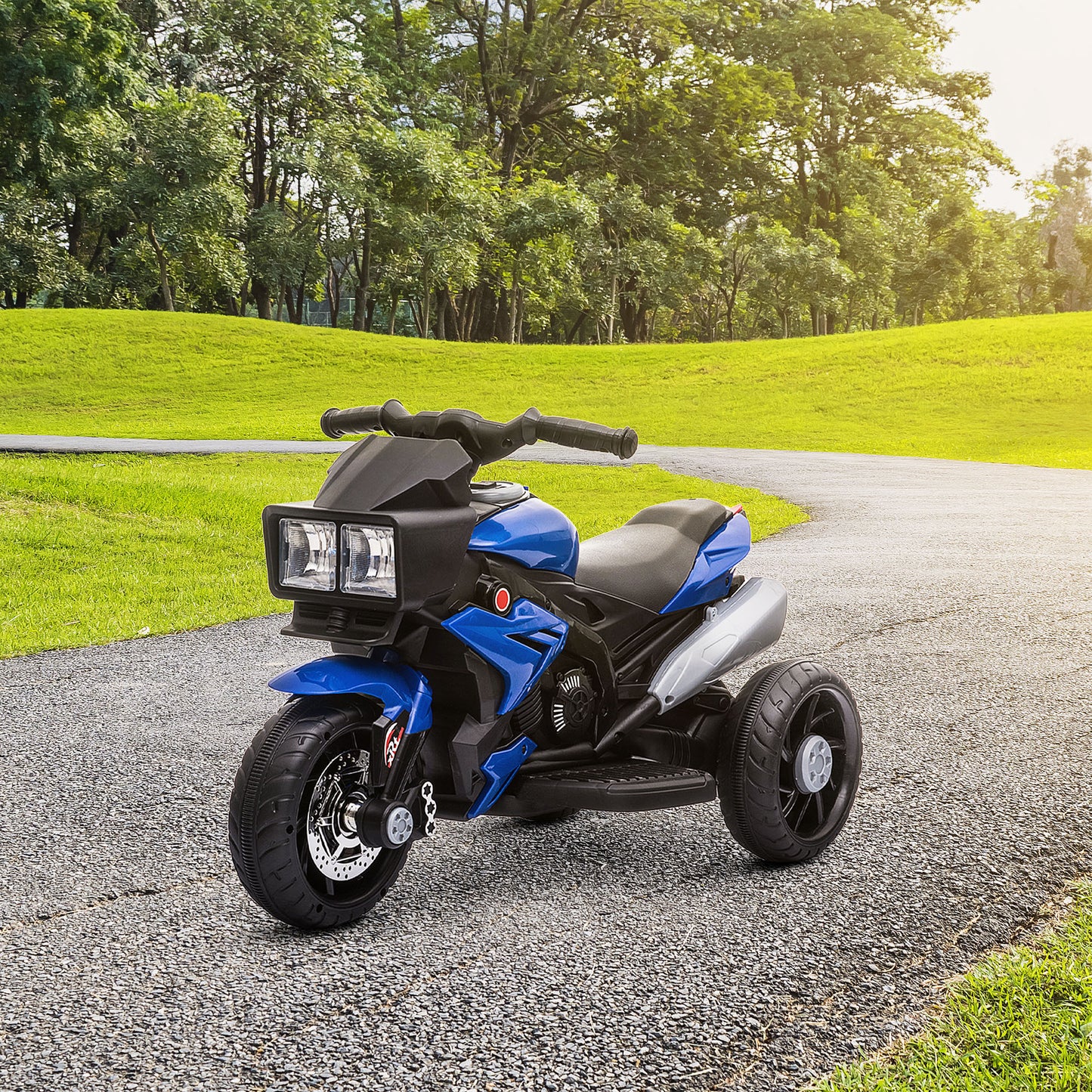Kids Electric Motorcycle Ride-On Toy 6V Battery Powered with Music Horn Headlights Blue Kids Crystal