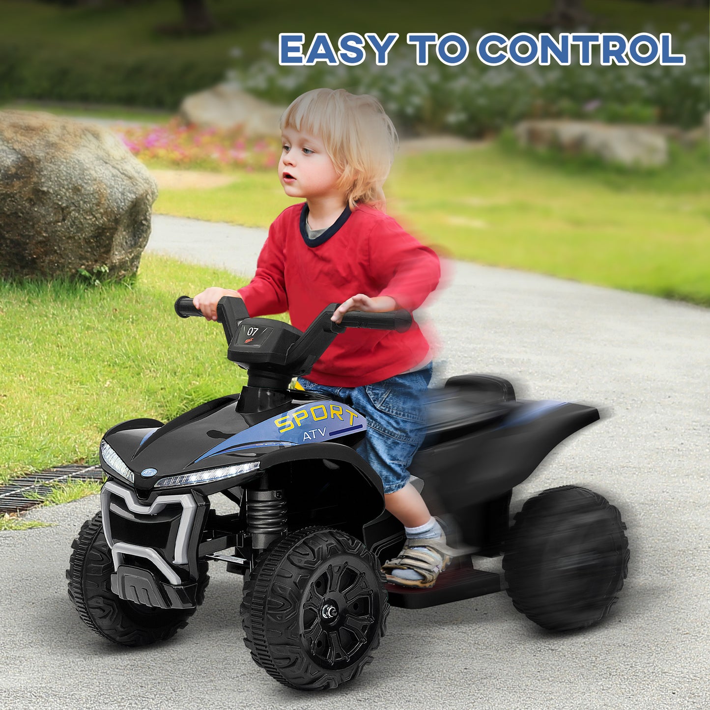 Kids ATV, 6V Battery Powered Electric Vehicle with Headlights, Forward/Reverse Switch for 18-36 Months, Black Kids Crystal
