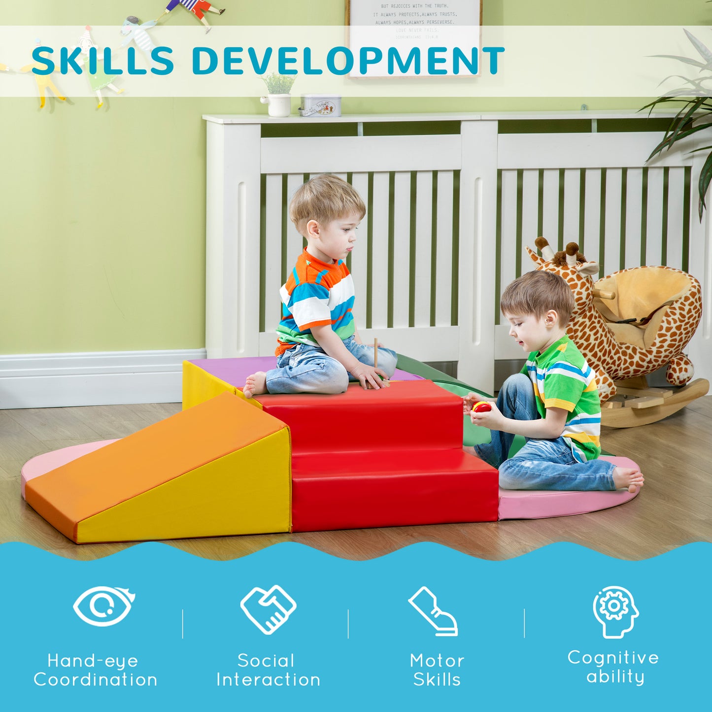 6-Piece Soft Play Set for Toddlers 12-36 Months Climb Crawl Slide Multicoloured Activity Toys