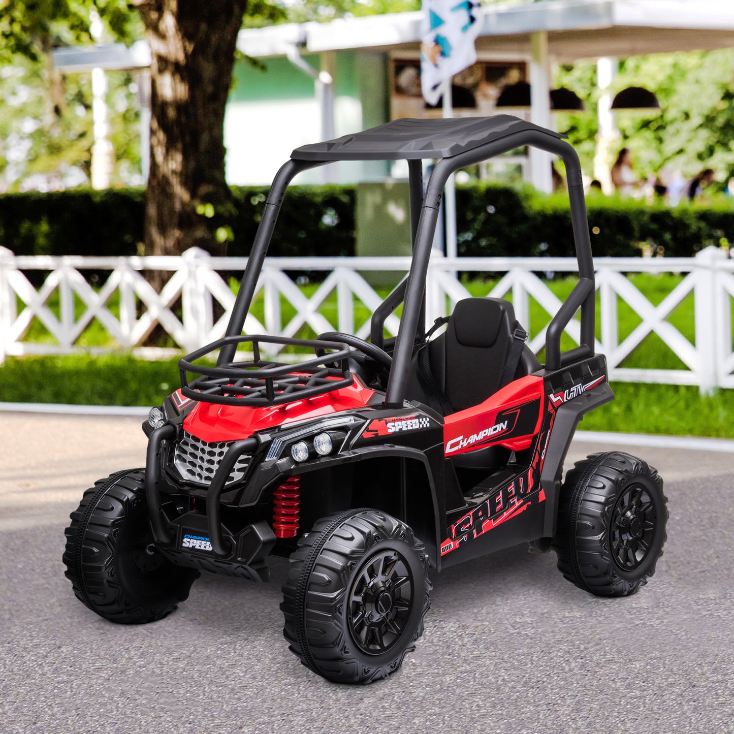 Kids Ride On Car 12V Battery-powered Electric Off-road UTV Toy 1.8-3.7 mph with High Roof Parental Remote Control Music Lights Kids Crystal
